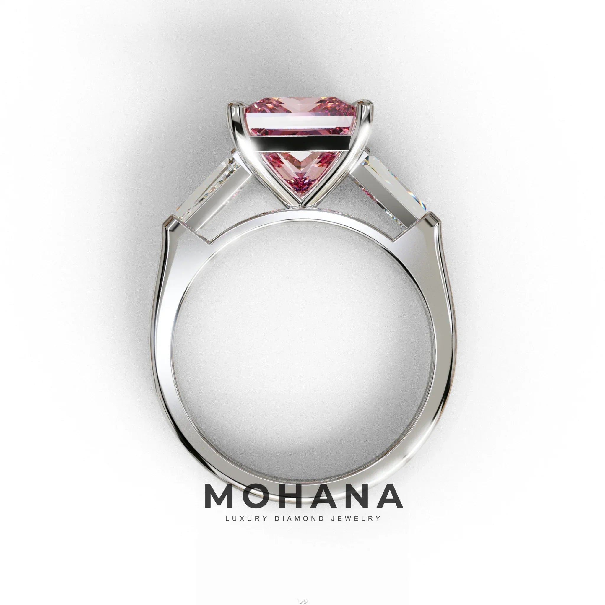 3 Carat Pink Princess & Baguette Cut Lab Grown Diamond Ring - Alluring