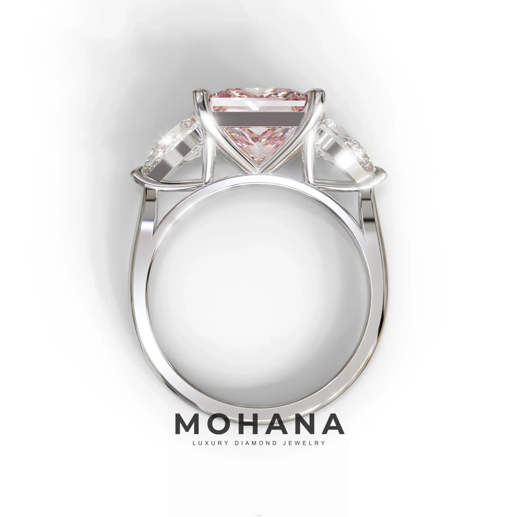 3 Carat Pink Princess Cut Lab Diamond In 3 Stones Claw Prongs Setting Ring