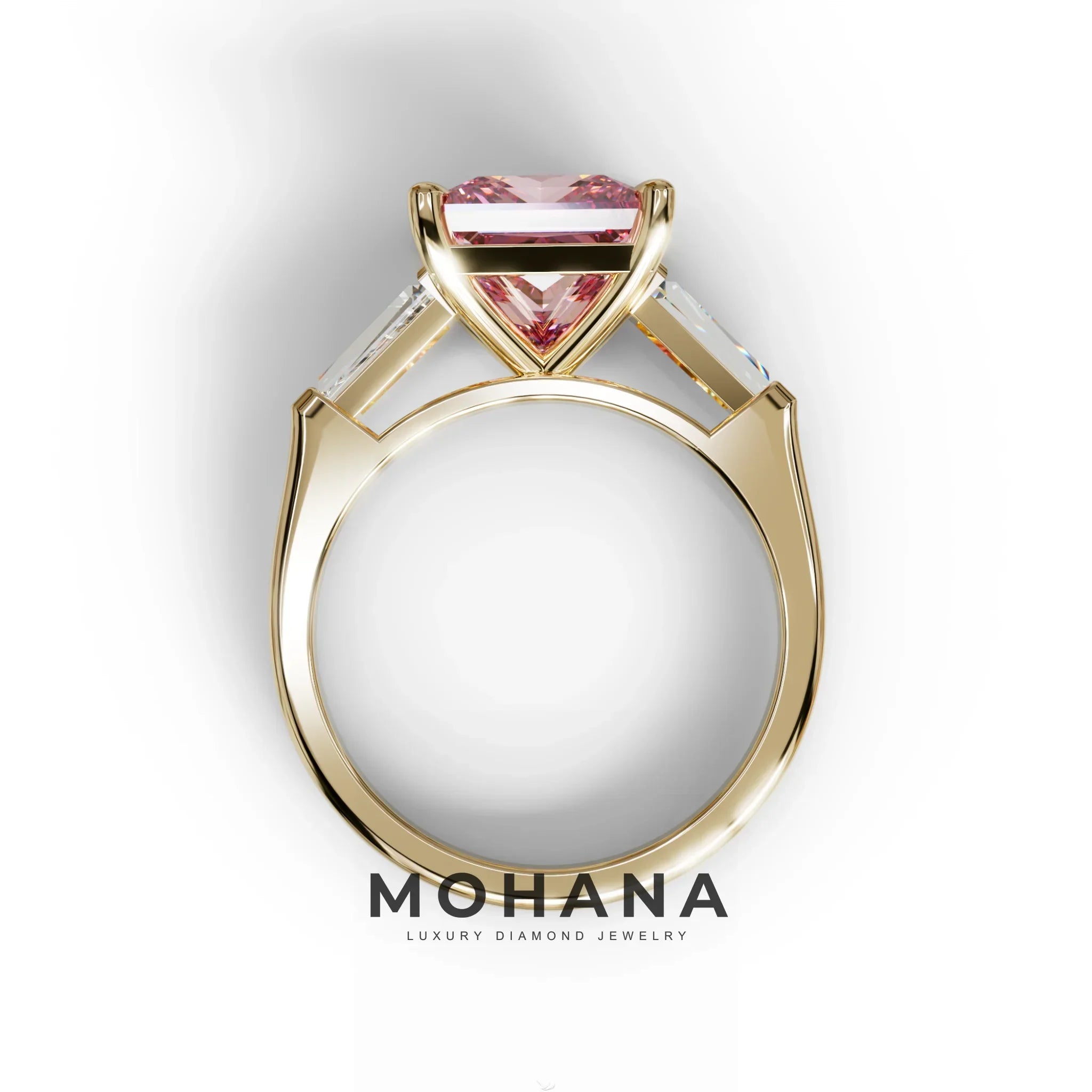 3 Carat Pink Princess & Baguette Cut Lab Grown Diamond Ring - Alluring