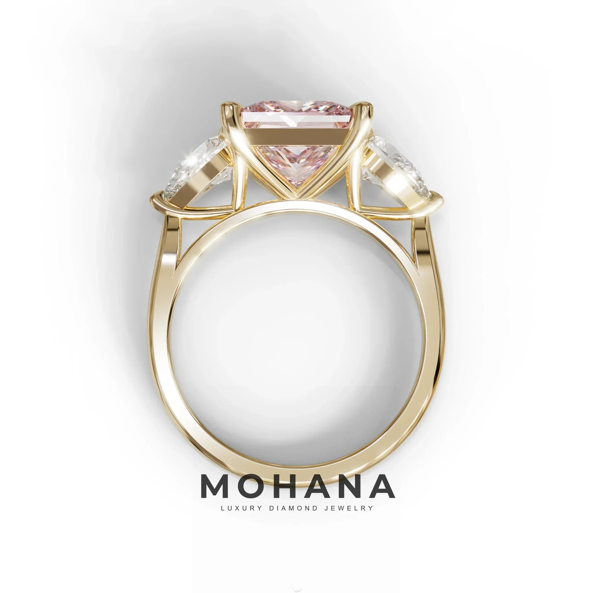 3 Carat Pink Princess Cut Lab Diamond In 3 Stones Claw Prongs Setting Ring