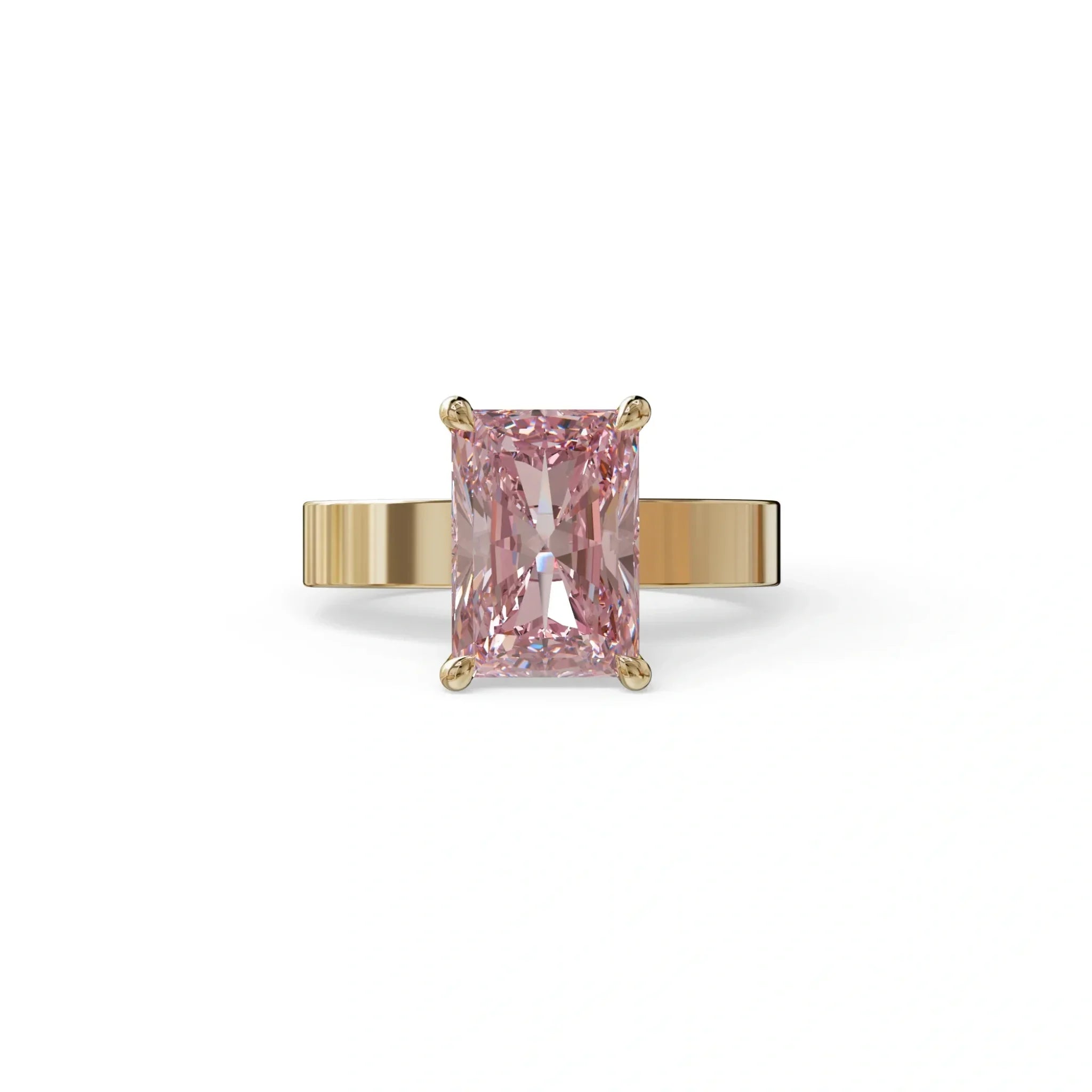 4Ct Pink Radiant Cut Lab Grown Diamond Solitaire Engagement Ring - Crownfire - 10K Solid Gold / Yellow Gold