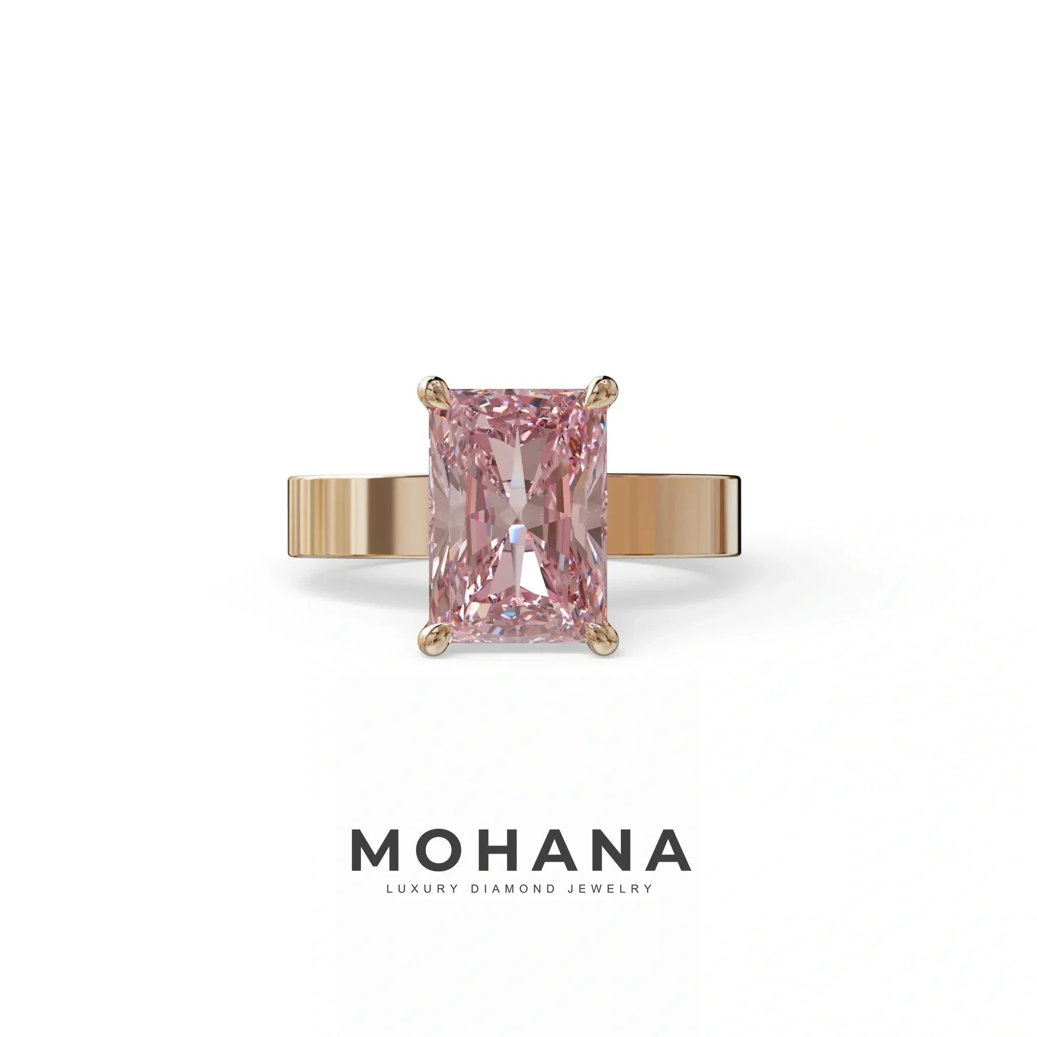 4Ct Pink Radiant Cut Lab Grown Diamond Solitaire Engagement Ring - Crownfire - 10K Solid Gold / Rose Gold