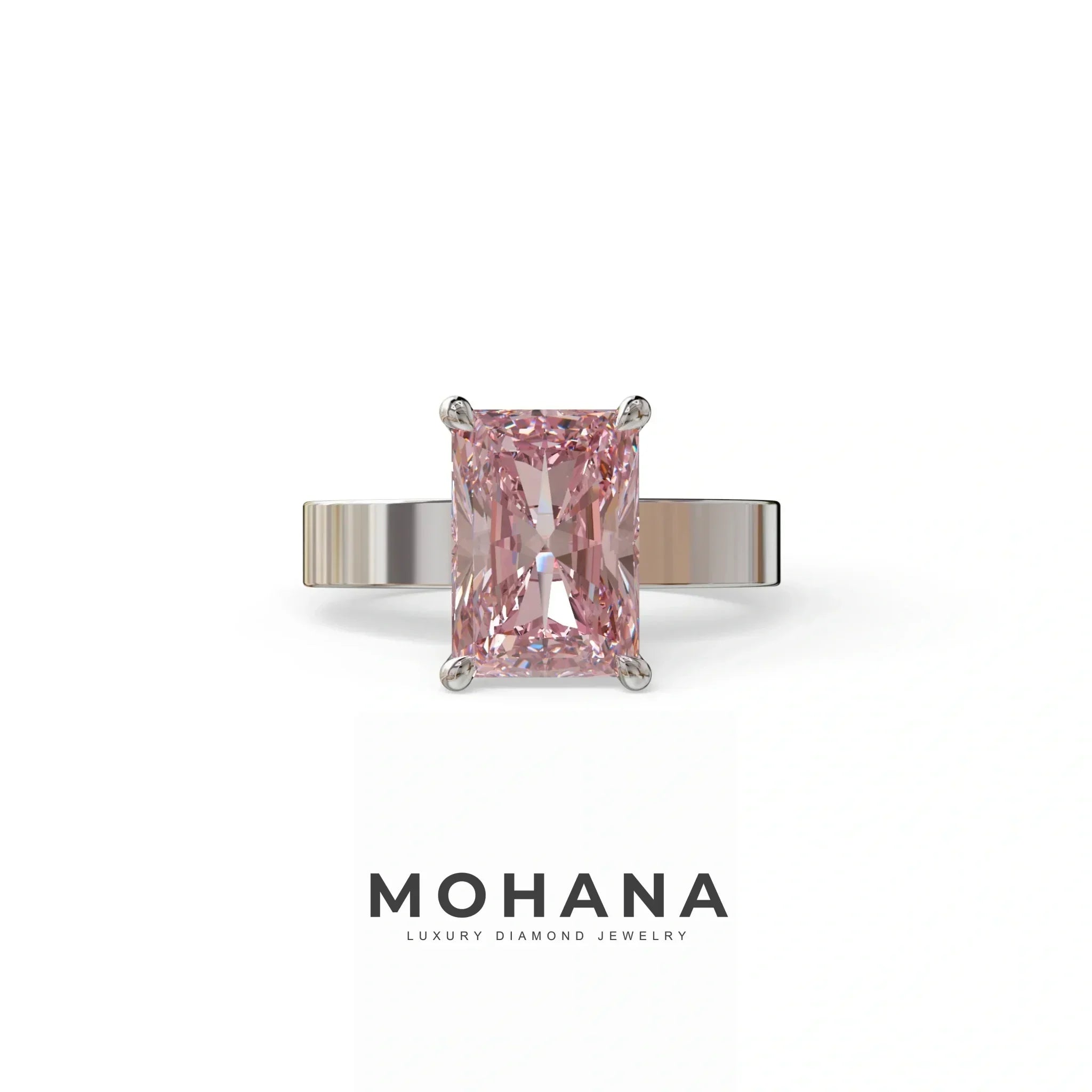4Ct Pink Radiant Cut Lab Grown Diamond Solitaire Engagement Ring - Crownfire - 10K Solid Gold / White Gold