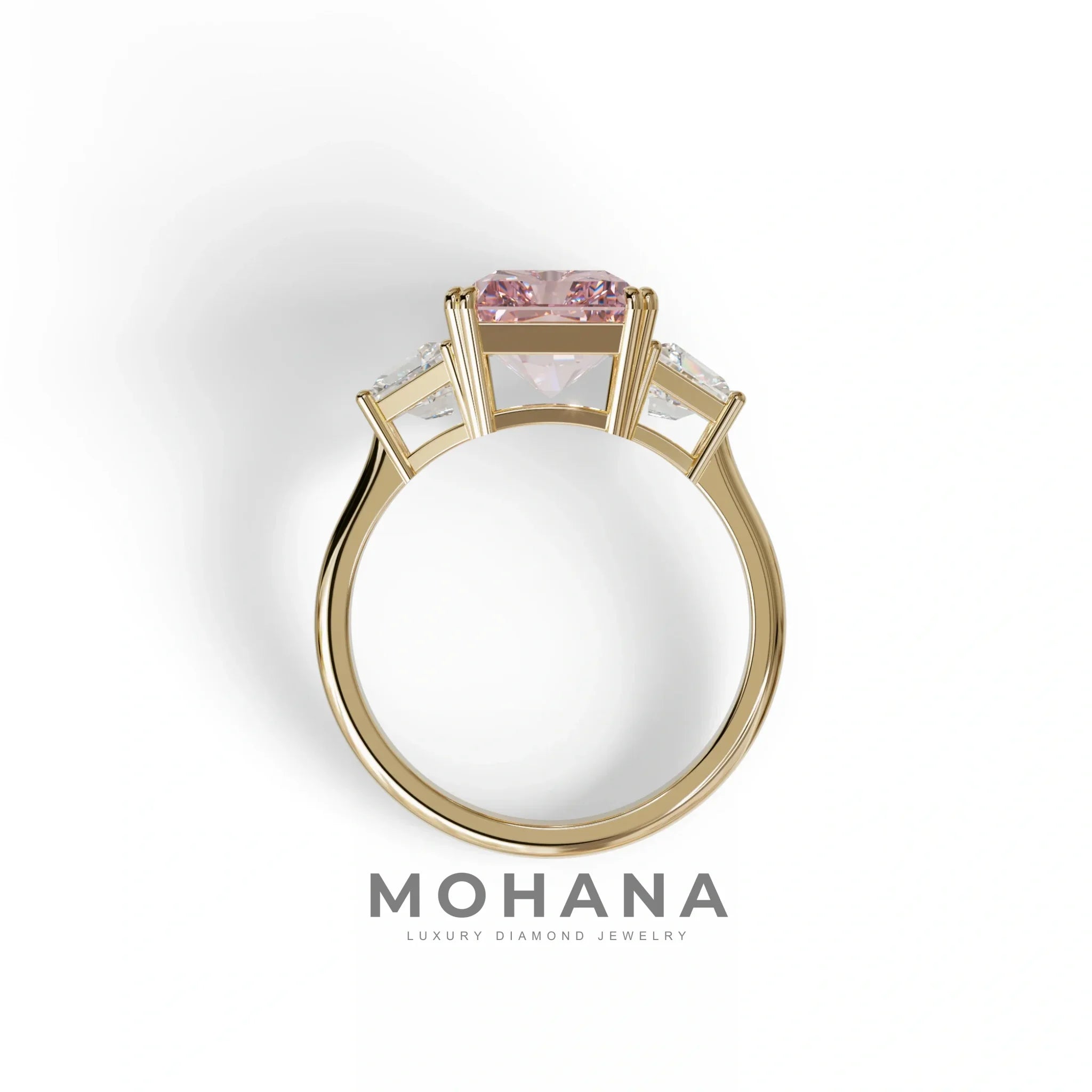 4 Carat Pink Lab Grown Diamond Engagement Ring – Radiant Cut Three Stone | Tacor