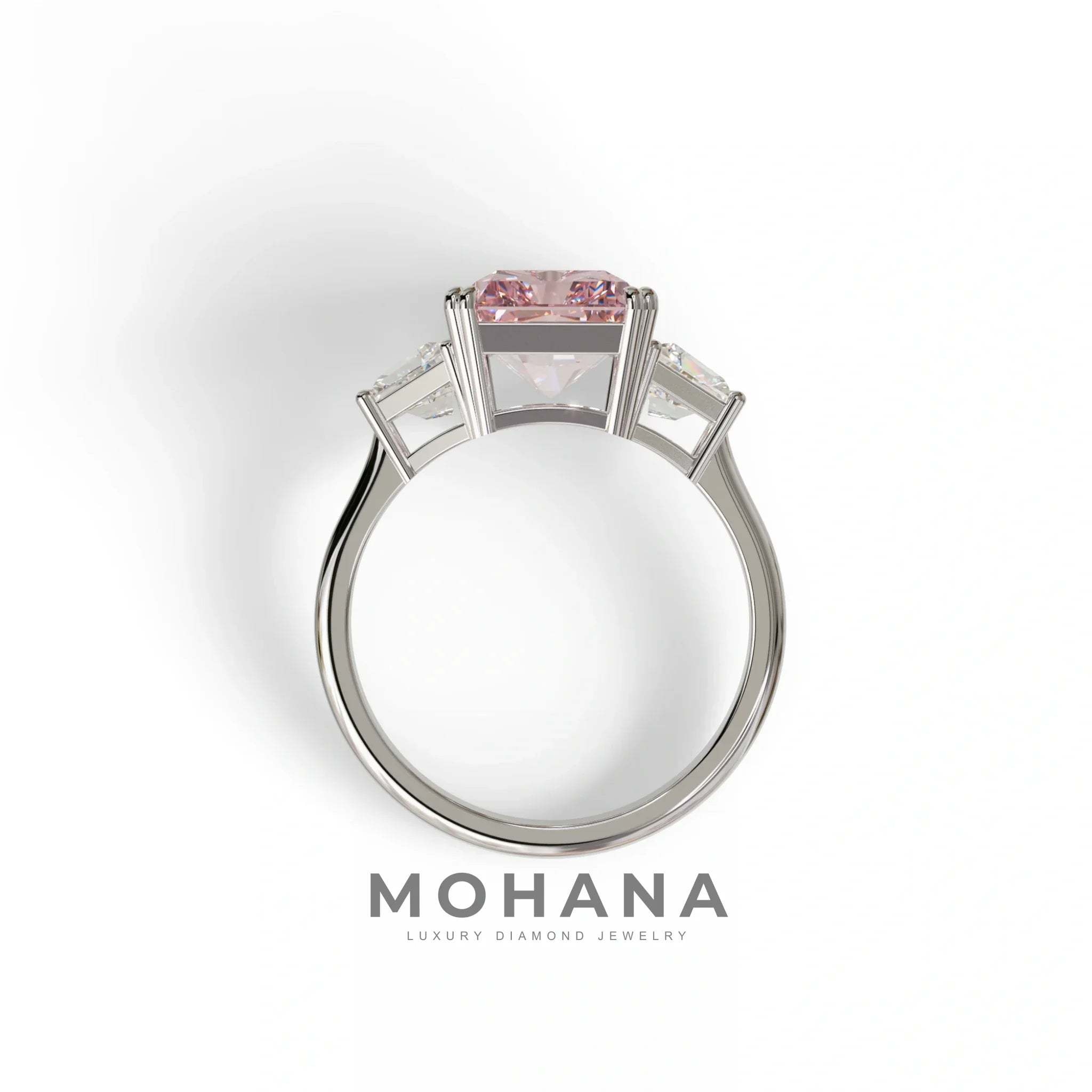 4 Carat Pink Lab Grown Diamond Engagement Ring – Radiant Cut Three Stone | Tacor