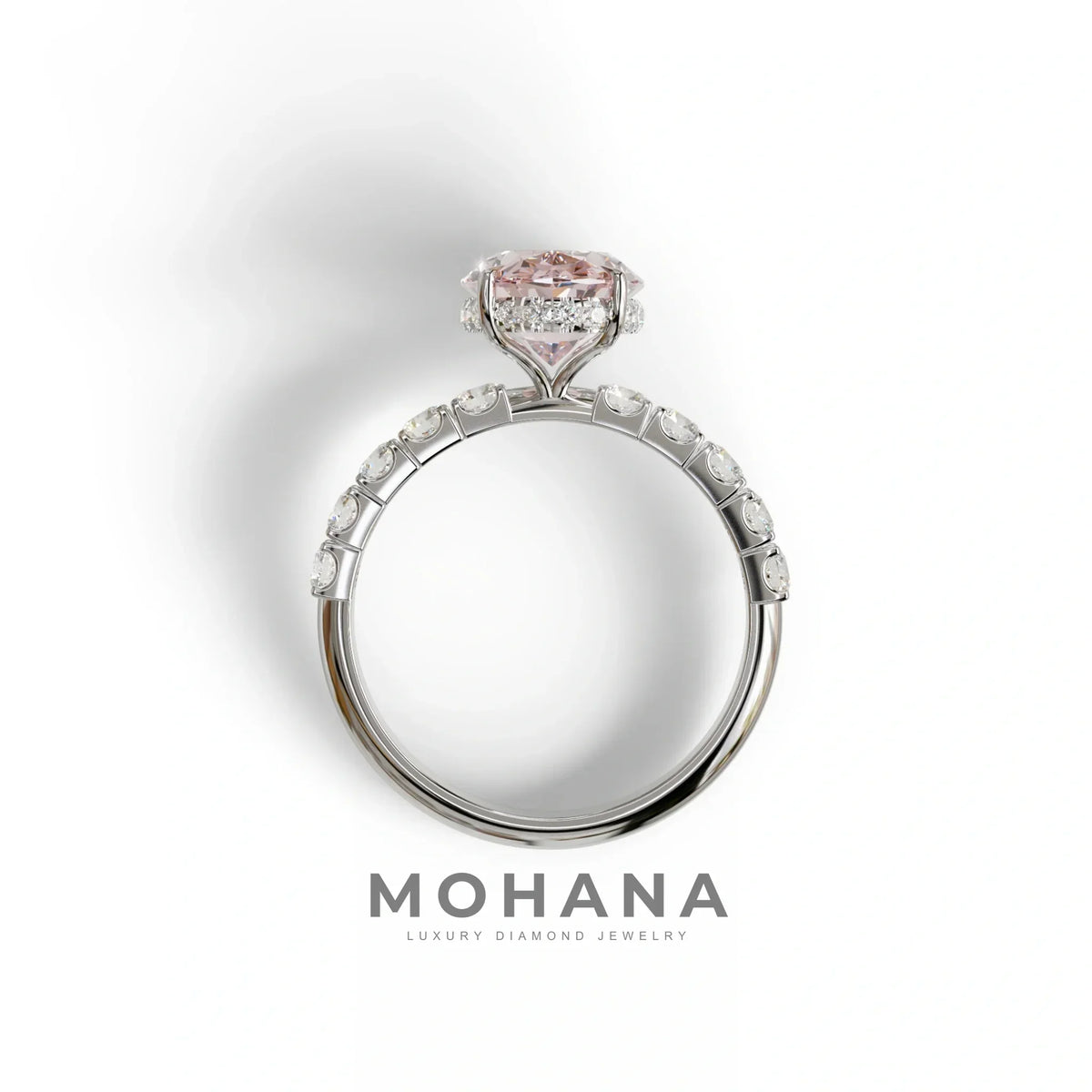 4 Carat Pink Oval Cut Hidden Halo Eternity Lab Diamond Engagement Ring - Christie’s