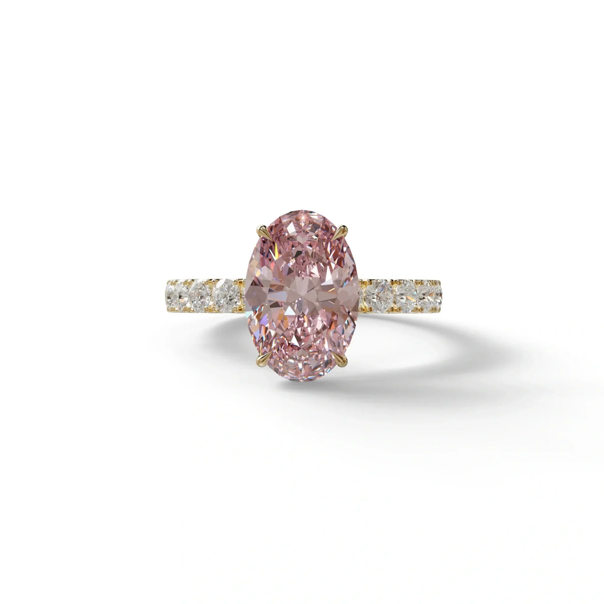 4 Carat Pink Oval Cut Hidden Halo Eternity Lab Diamond Engagement Ring - Christie’s - 10K Solid Gold / Yellow Gold