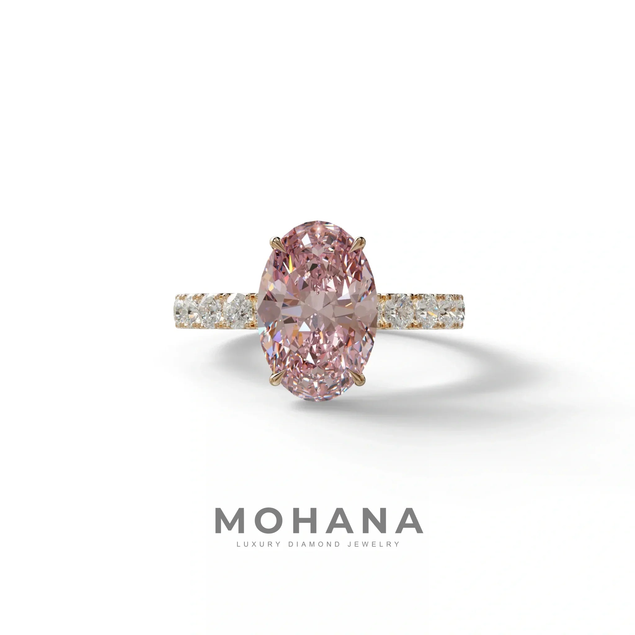 4 Carat Pink Oval Cut Hidden Halo Eternity Lab Diamond Engagement Ring - Christie’s - 10K Solid Gold / Rose Gold