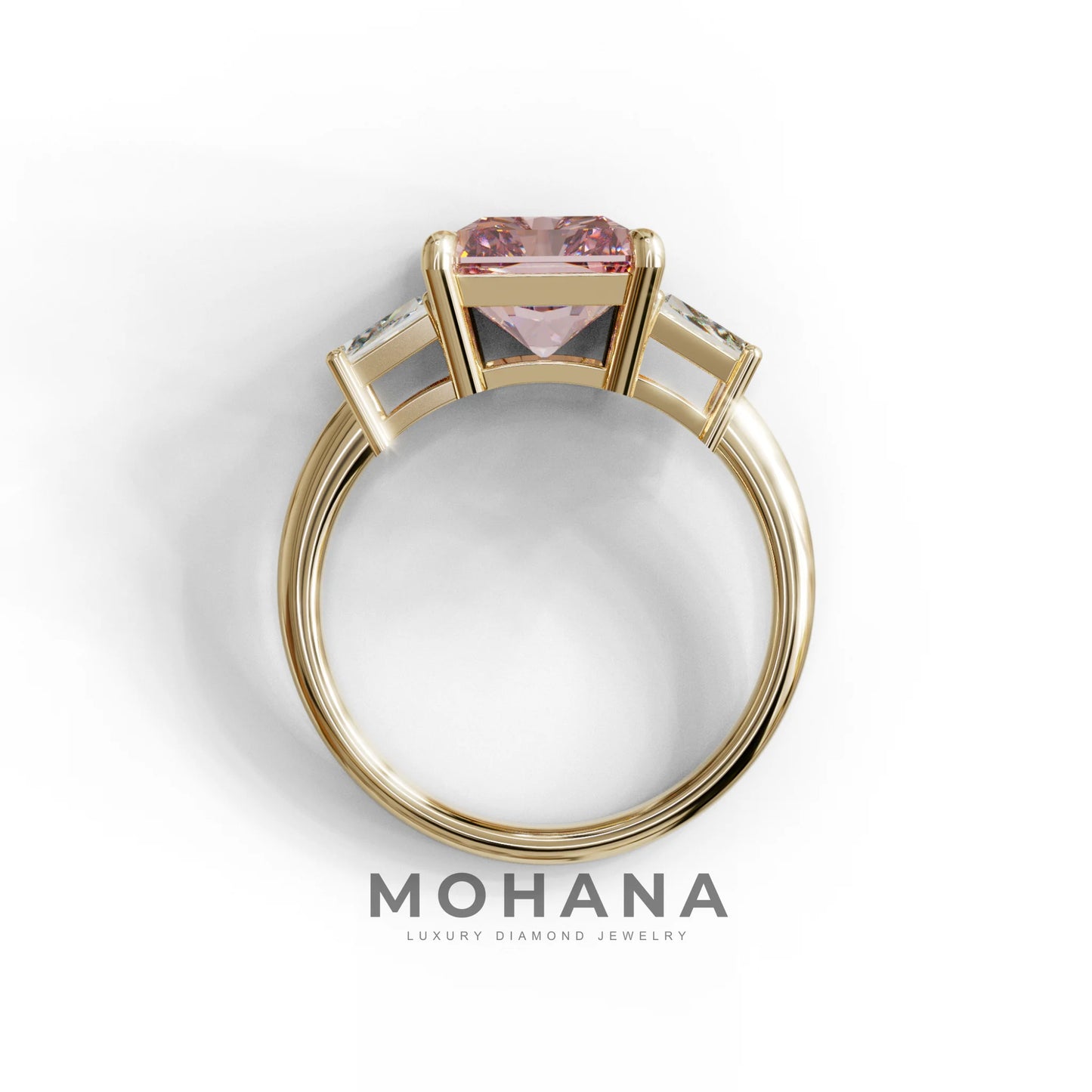4 Carat Pink Radiant & Trapezoid Three Stone Engagement Ring - Embrace