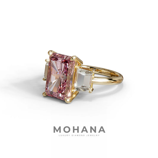 4 Carat Pink Radiant & Trapezoid Three Stone Engagement Ring - Embrace