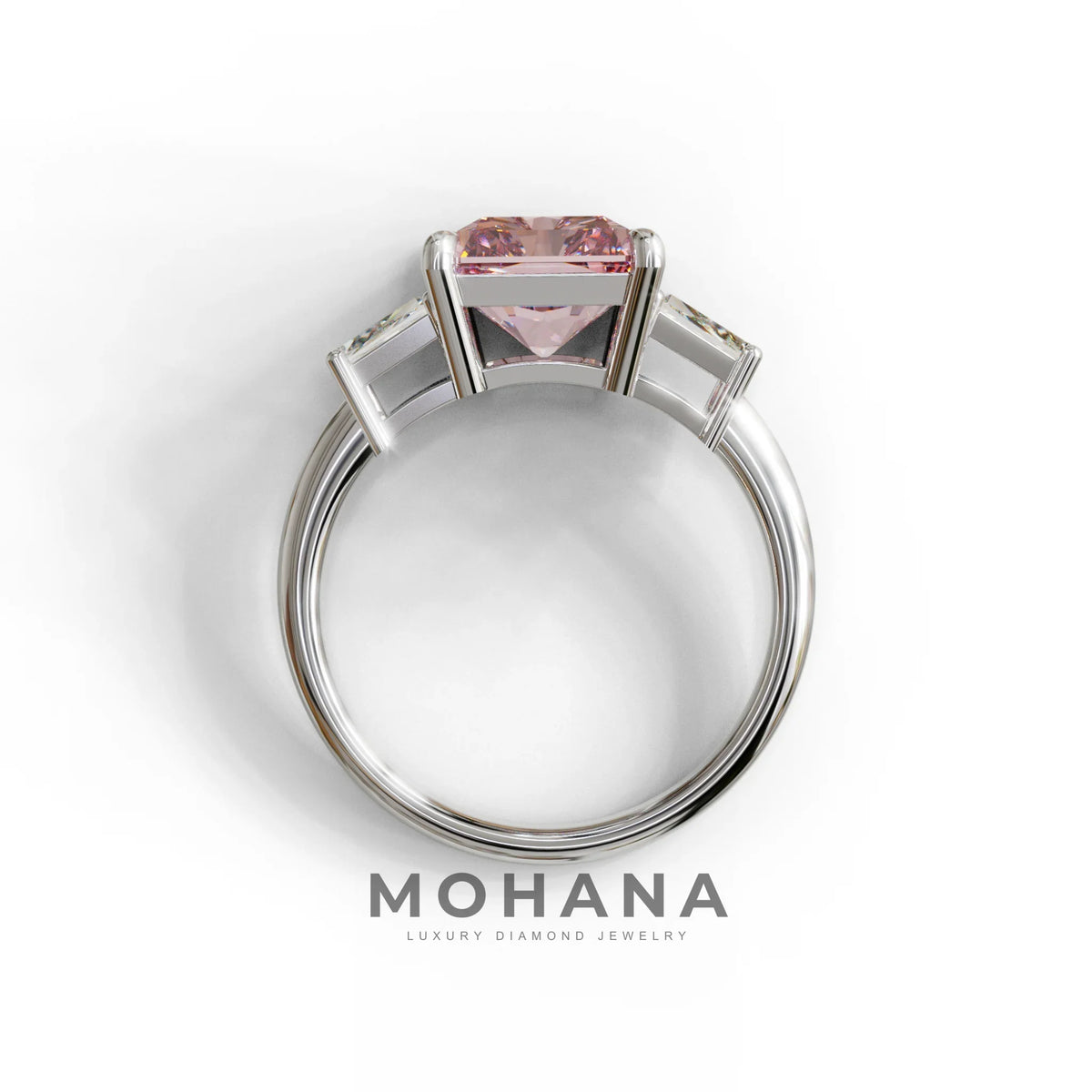 4 Carat Pink Radiant & Trapezoid Three Stone Engagement Ring - Embrace