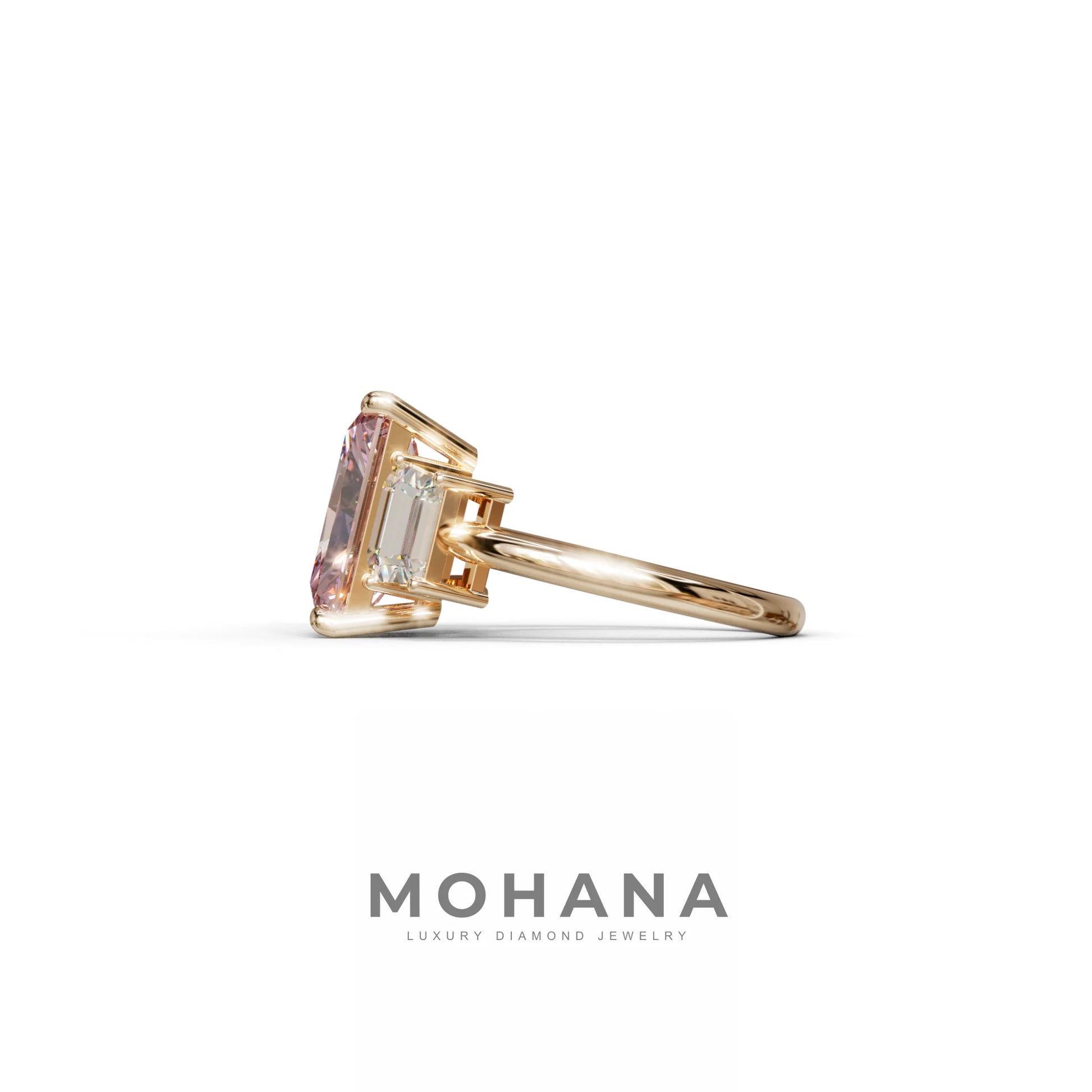 4 Carat Pink Radiant & Trapezoid Three Stone Engagement Ring - Embrace