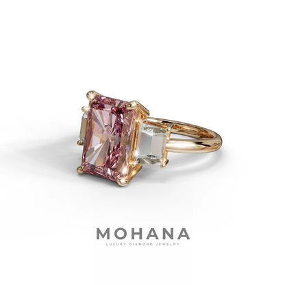 4 Carat Pink Radiant & Trapezoid Three Stone Engagement Ring - Embrace