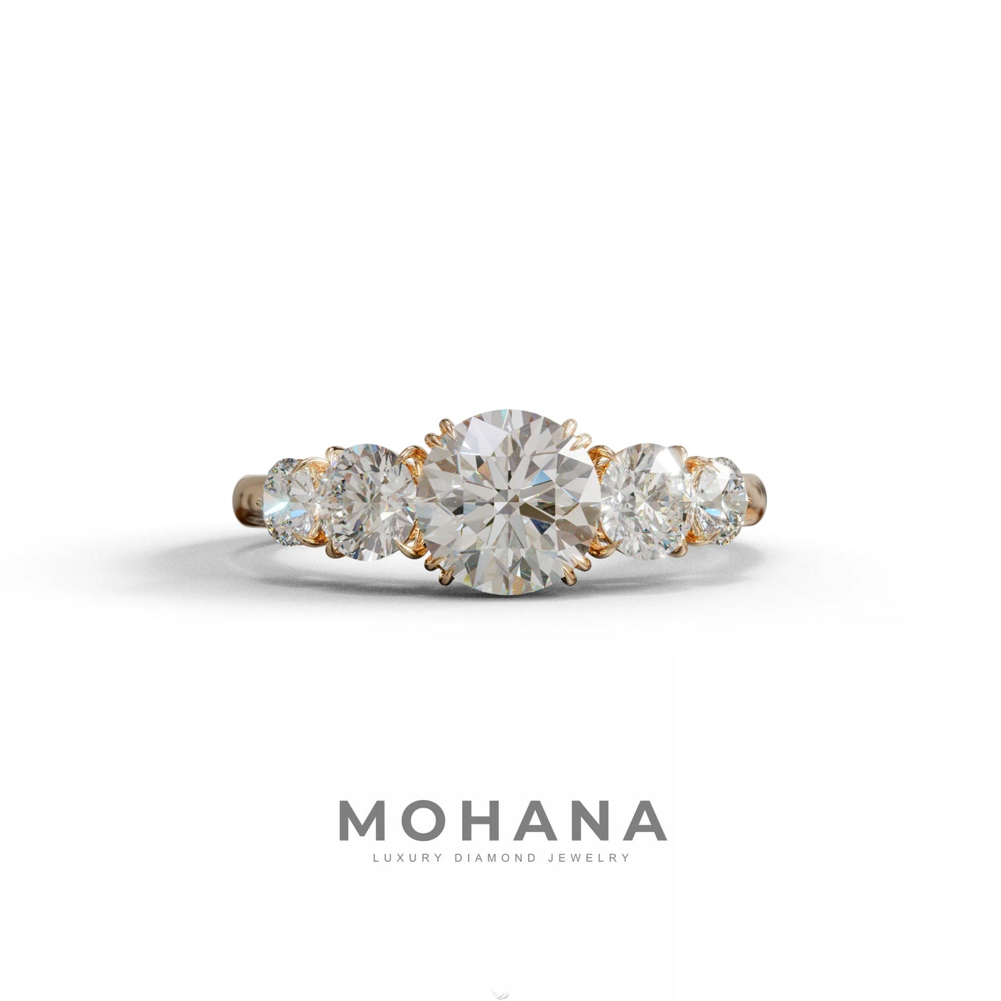 4 Carat Round Multi Stone Diamond Ring - Avia - 10K Solid Gold / Rose Gold