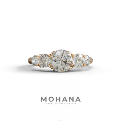 4 Carat Round Multi Stone Diamond Ring - Avia - 10K Solid Gold / Rose Gold