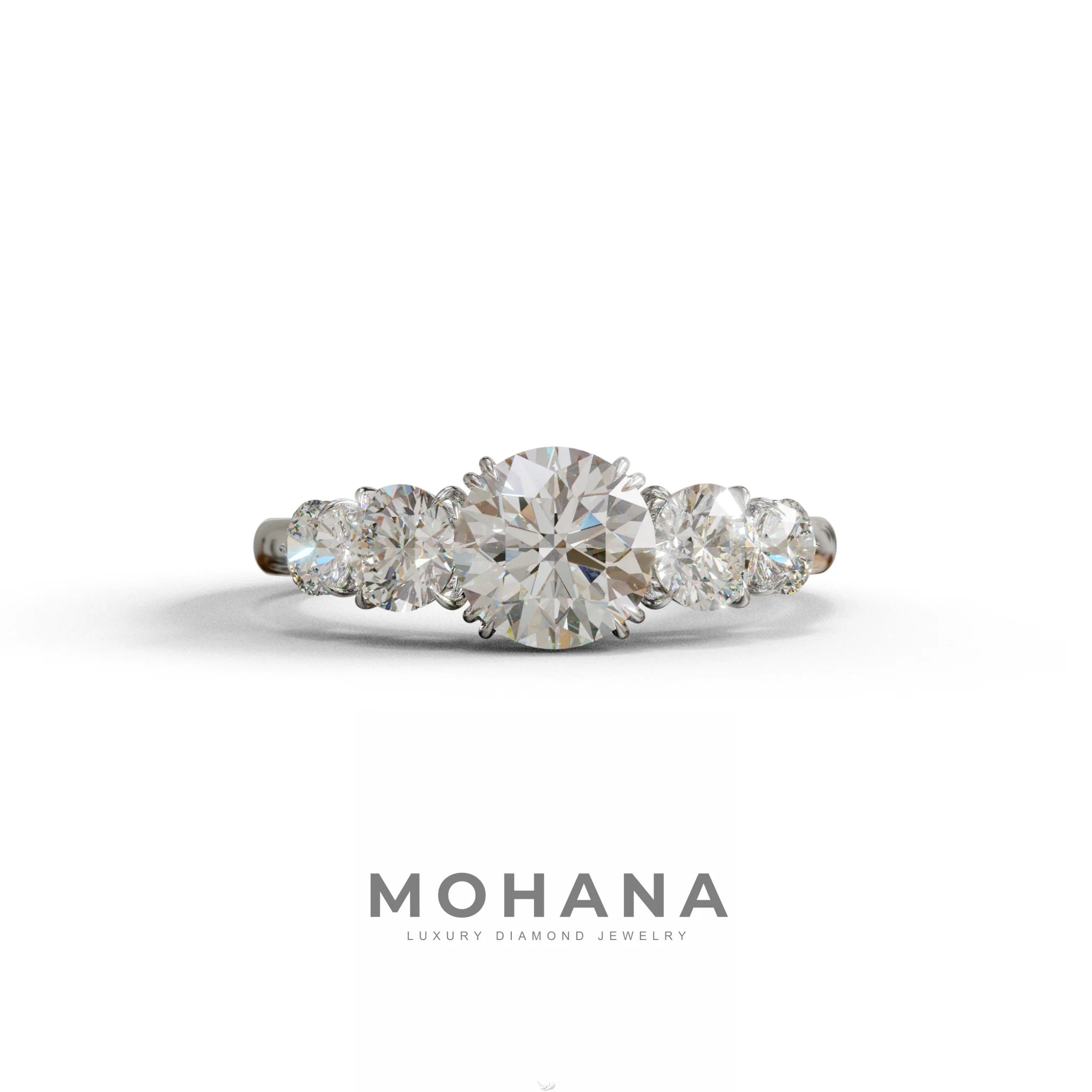 4 Carat Round Multi Stone Diamond Ring - Avia - 10K Solid Gold / White Gold