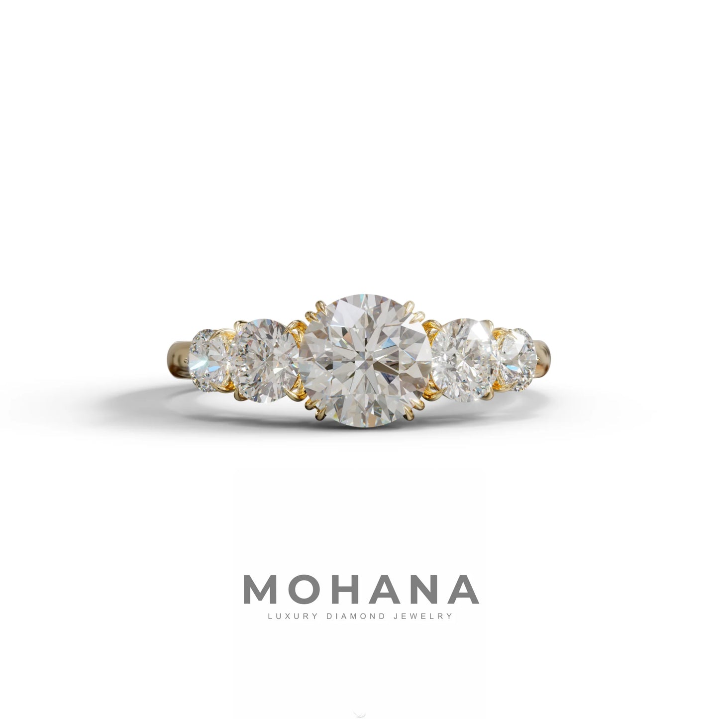4 Carat Round Multi Stone Diamond Ring - Avia - 10K Solid Gold / Yellow Gold