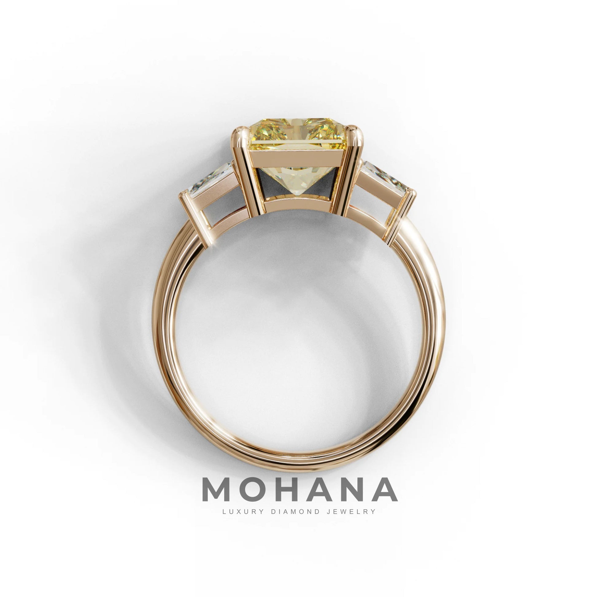 4 Carat Yellow Radiant & Trapezoid Three Stone Engagement Ring - Embrace