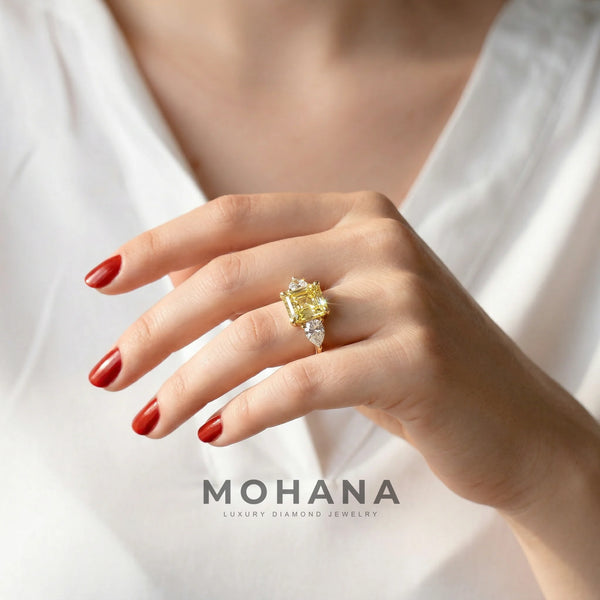 4 Carat Yellow Lab Grown Diamond Engagement Ring – Asscher Cut Three Stone alternate view