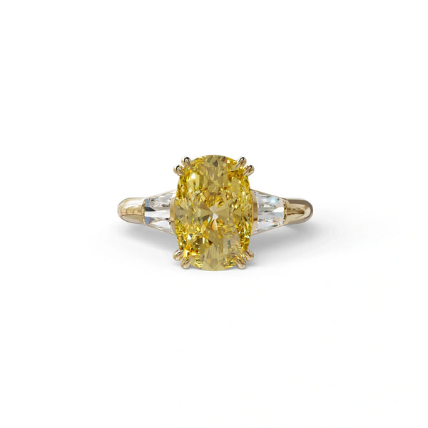 4 Carat Yellow Lab Grown Diamond Engagement Ring – Cushion Cut Solitaire