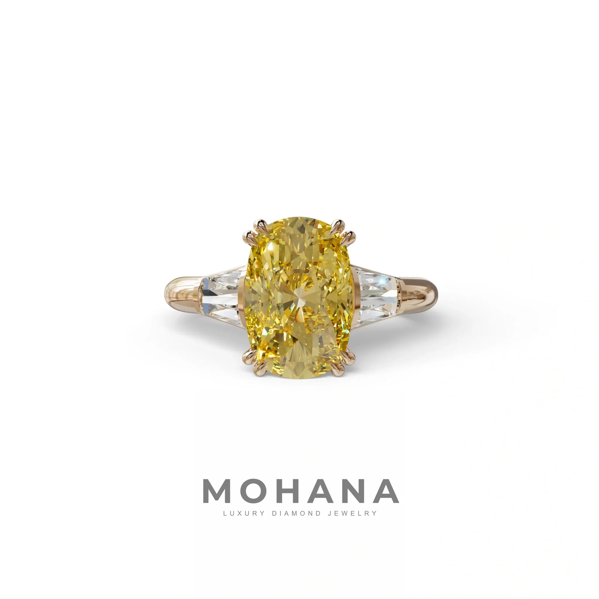4 Carat Yellow Elongated Cushion Cut Lab Diamond Engagement Ring - Sagittarius - 10K Solid Gold / Rose Gold