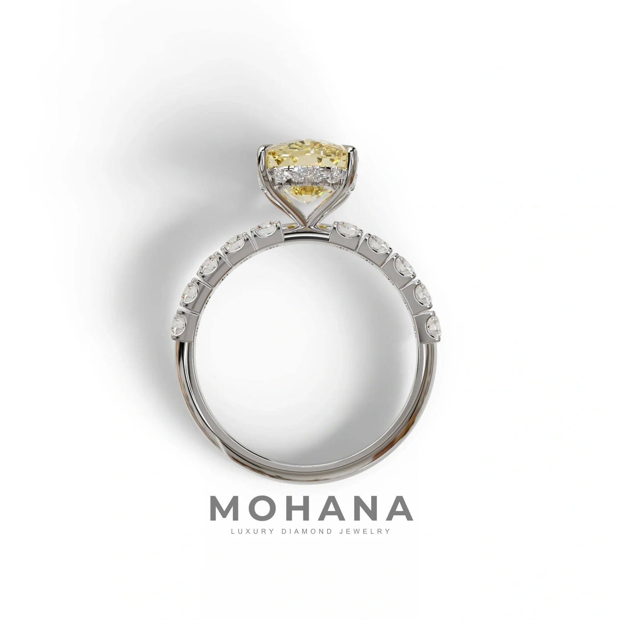 4 Carat Yellow Cushion Cut Hidden Halo Eternity Lab Diamond Engagement Ring - Sandrine