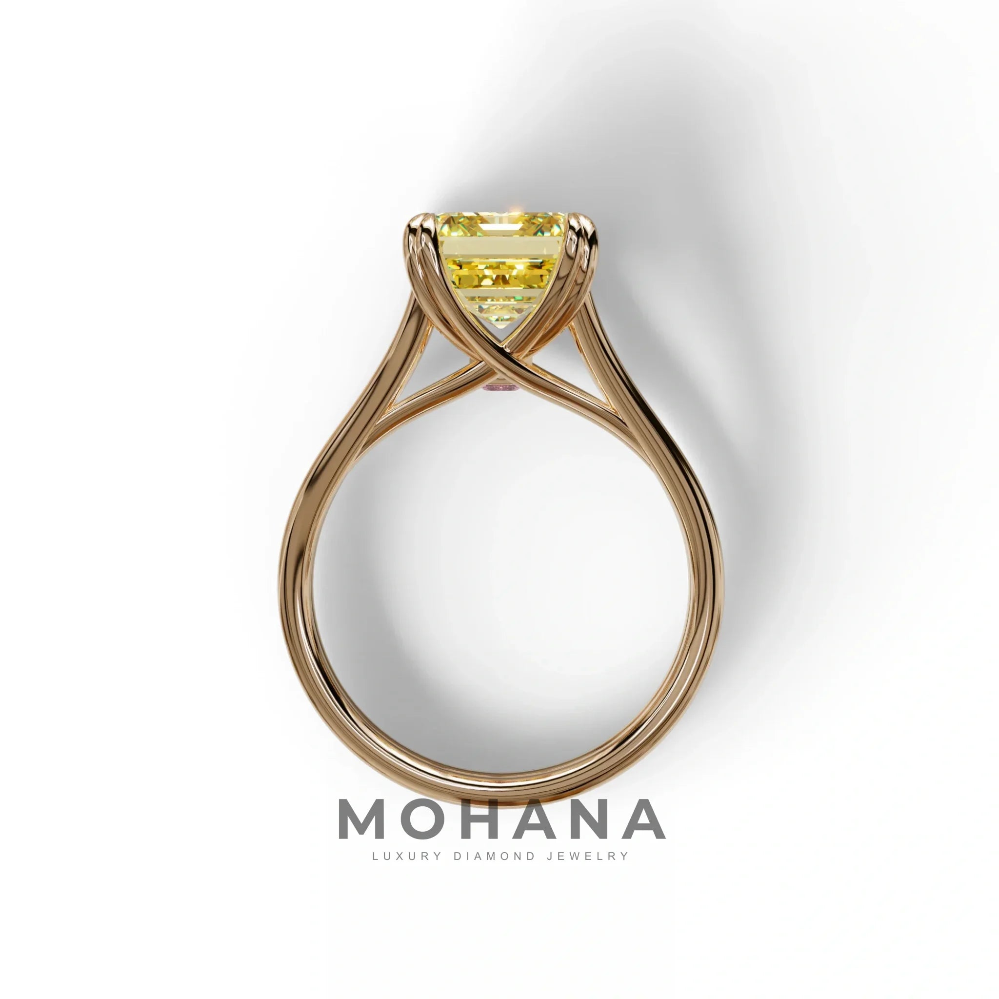 4 Carat Fancy Yellow Emerald Cut Lab Grown Diamond Engagement Ring - Tesira