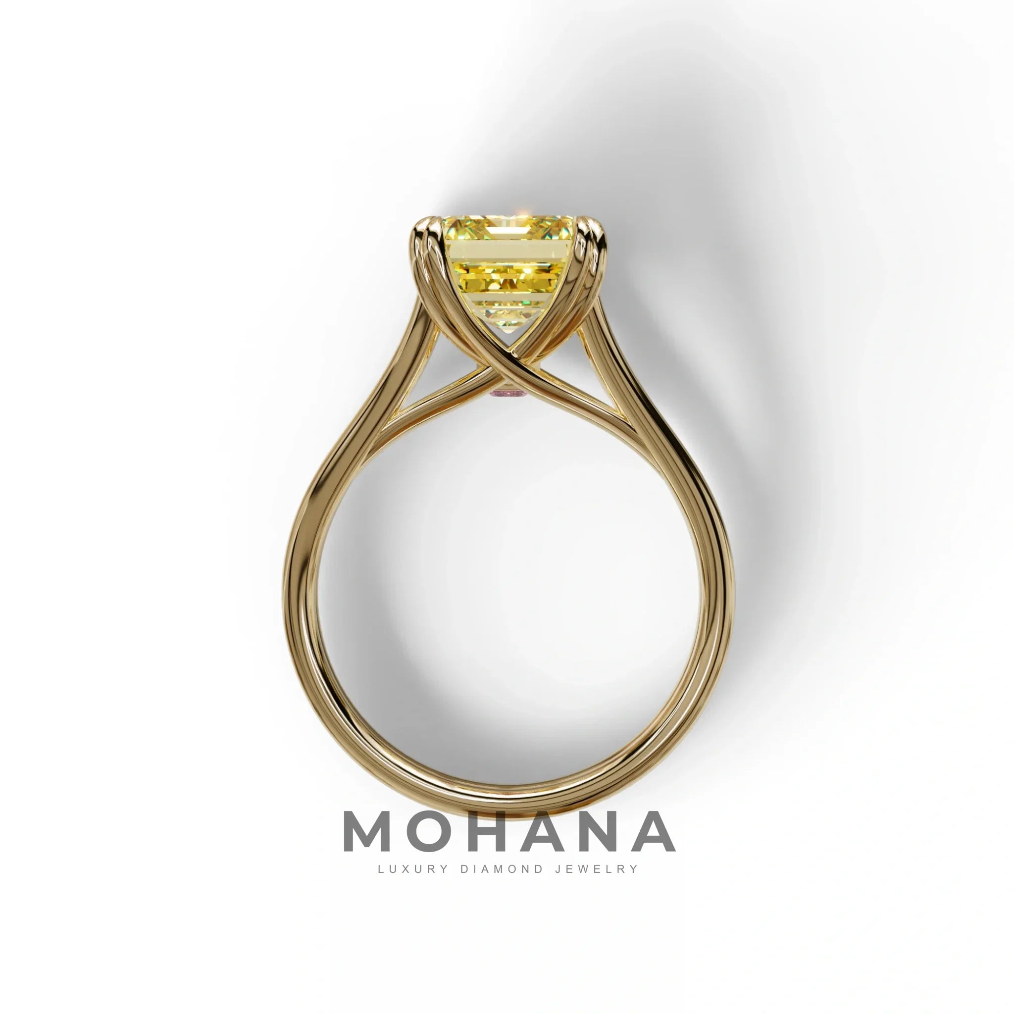 4 Carat Fancy Yellow Emerald Cut Lab Grown Diamond Engagement Ring - Tesira