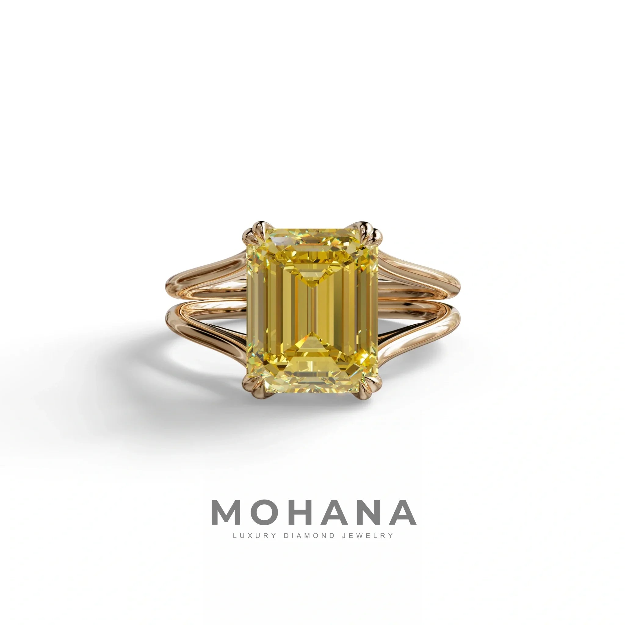 4 Carat Fancy Yellow Emerald Cut Lab Grown Diamond Engagement Ring - Tesira - 10K Solid Gold / Rose Gold