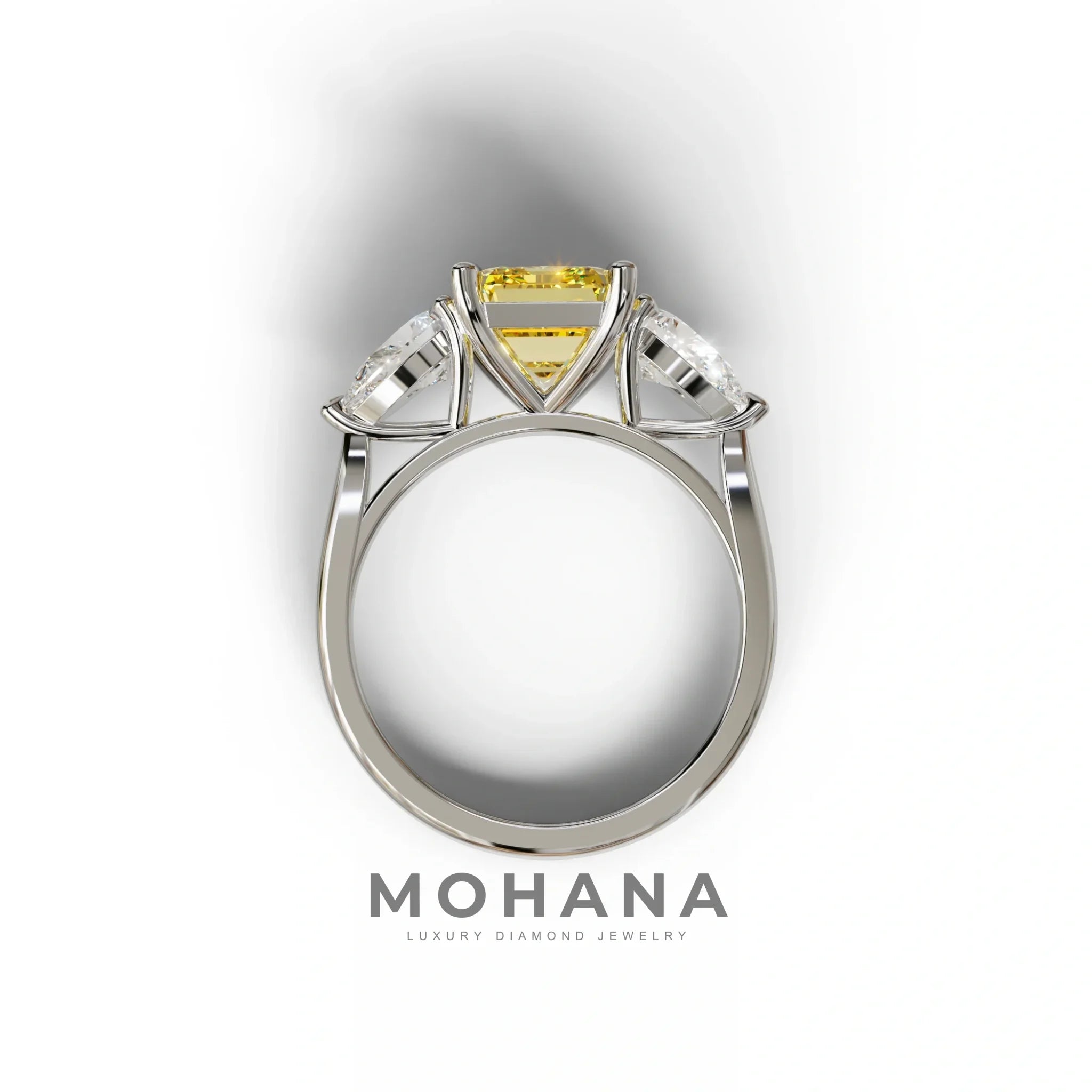 3 Carat Yellow Emerald Cut Lab Diamond In 3 Stones Claw Prongs Setting Ring
