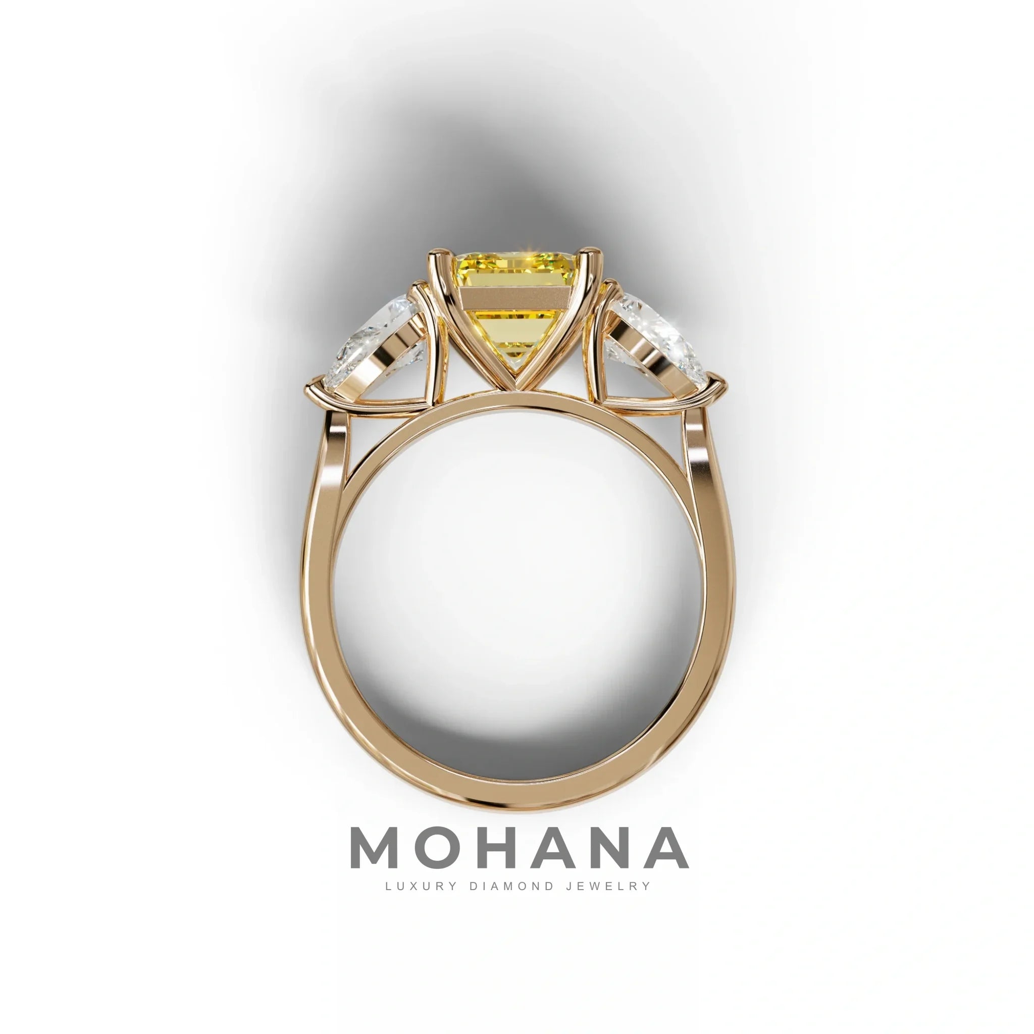 3 Carat Yellow Emerald Cut Lab Diamond In 3 Stones Claw Prongs Setting Ring