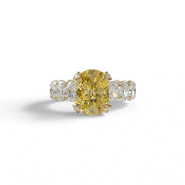 4 Carat Yellow Lab Grown Diamond Engagement Ring – Oval Cut Halo
