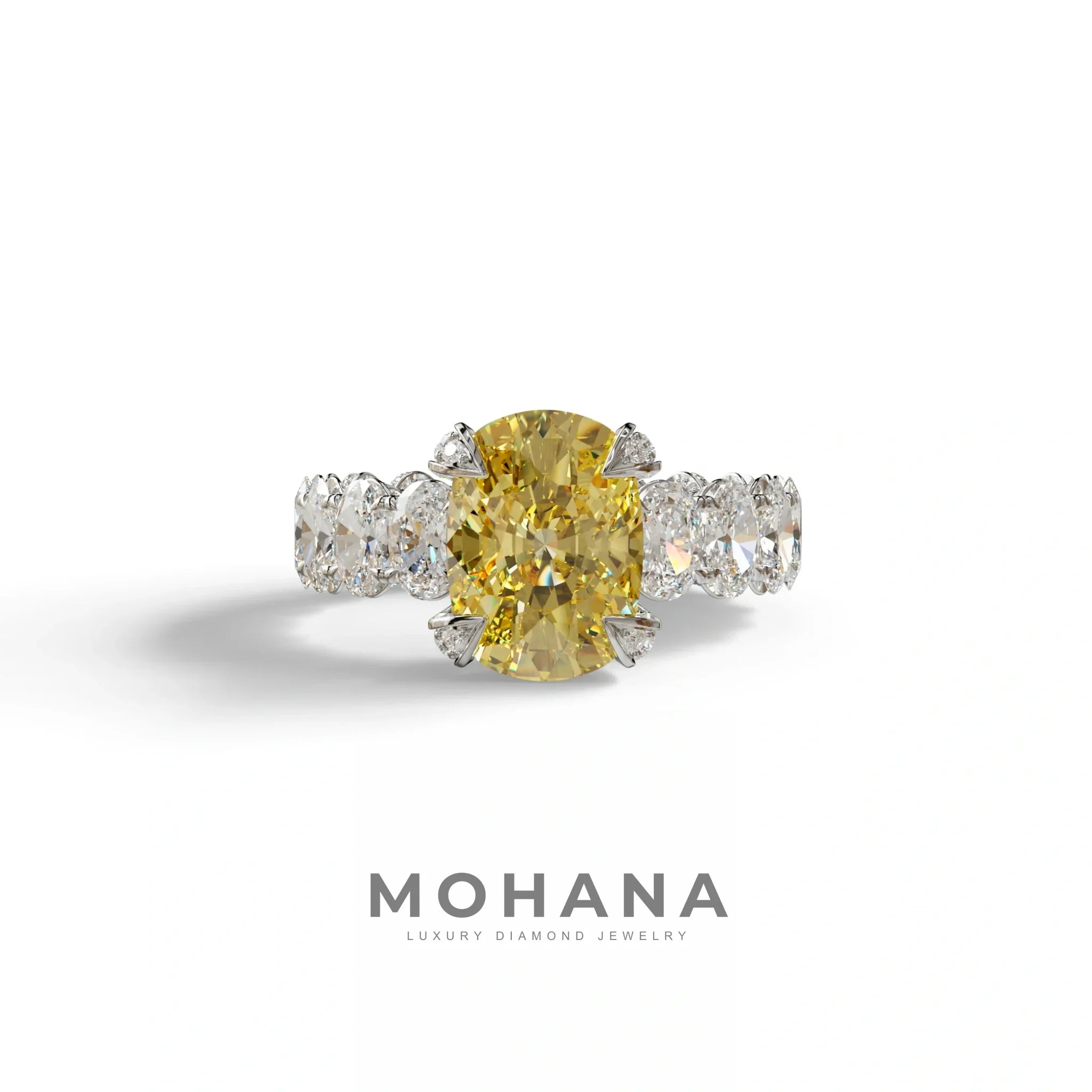 4 Carat Yellow Oval Cut Full Eternity Lab Grown Diamond Ring - Enigma - 10K Solid Gold / White Gold