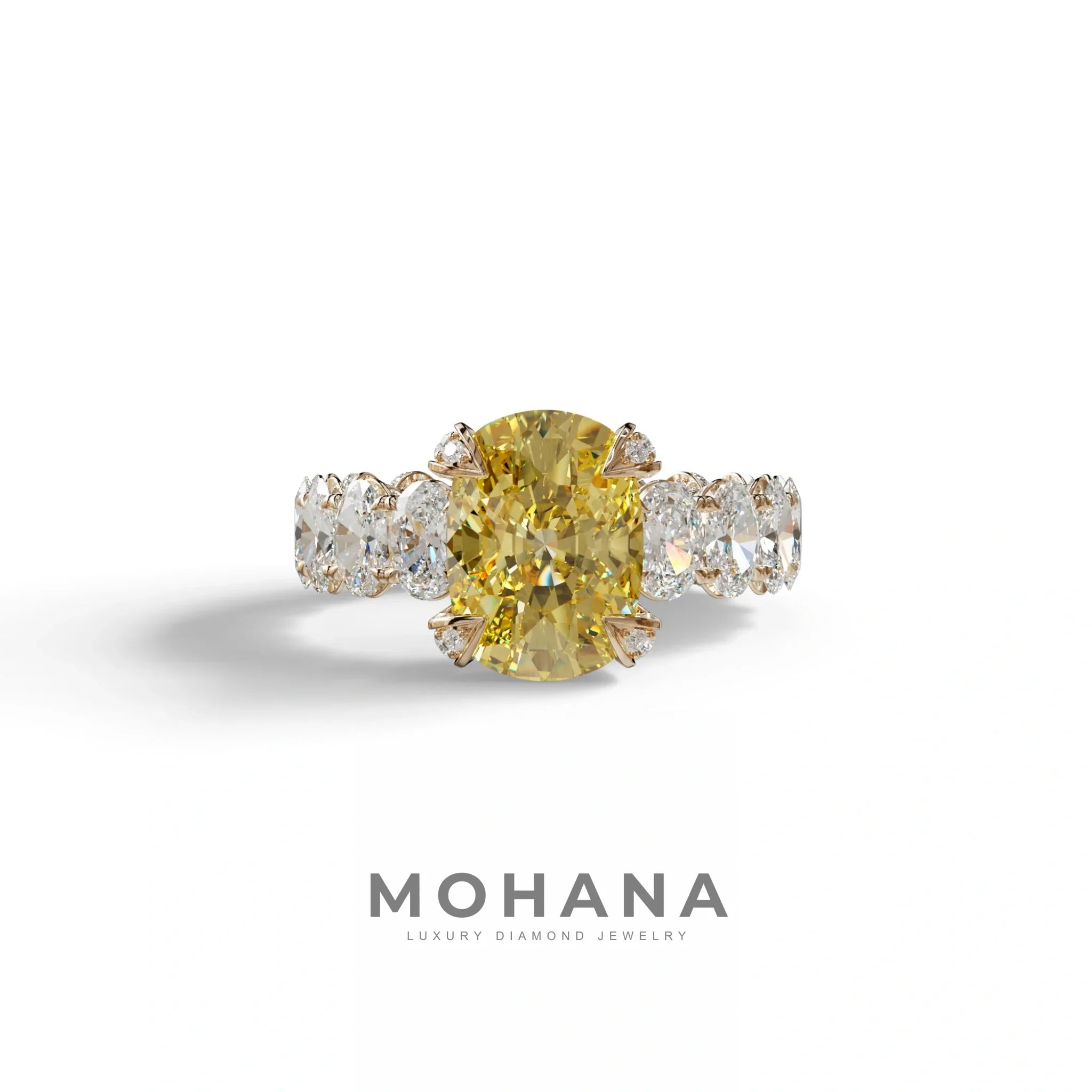 4 Carat Yellow Oval Cut Full Eternity Lab Grown Diamond Ring - Enigma - 10K Solid Gold / Rose Gold