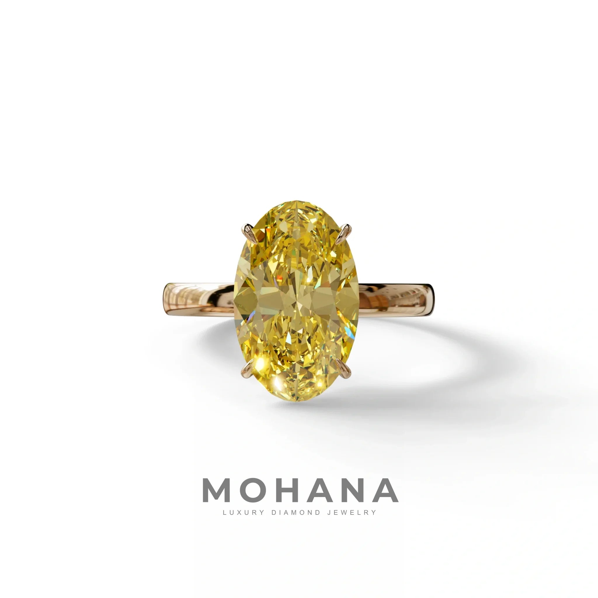 4 Carat Fancy Yellow Oval cut Lab Grown Diamond Solitaire Engagement Ring - Cadris - 10K Solid Gold / Rose Gold