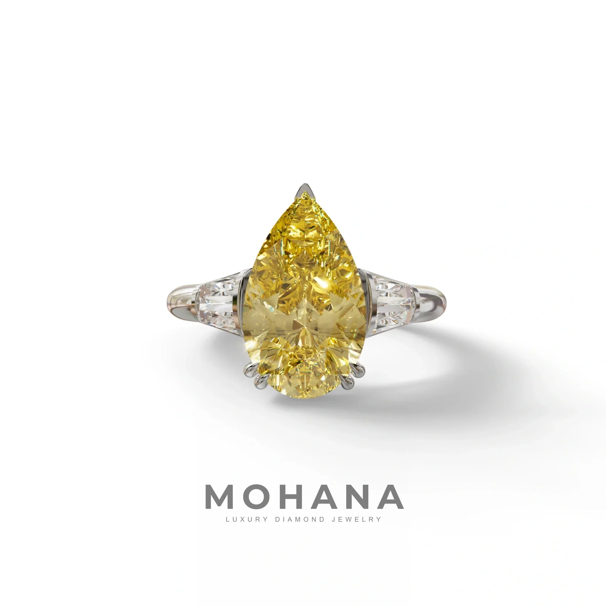 4 carat Fancy Vivid Yellow Pear cut Lab Grown Diamond Ring - Claire - 10K Solid Gold / White Gold