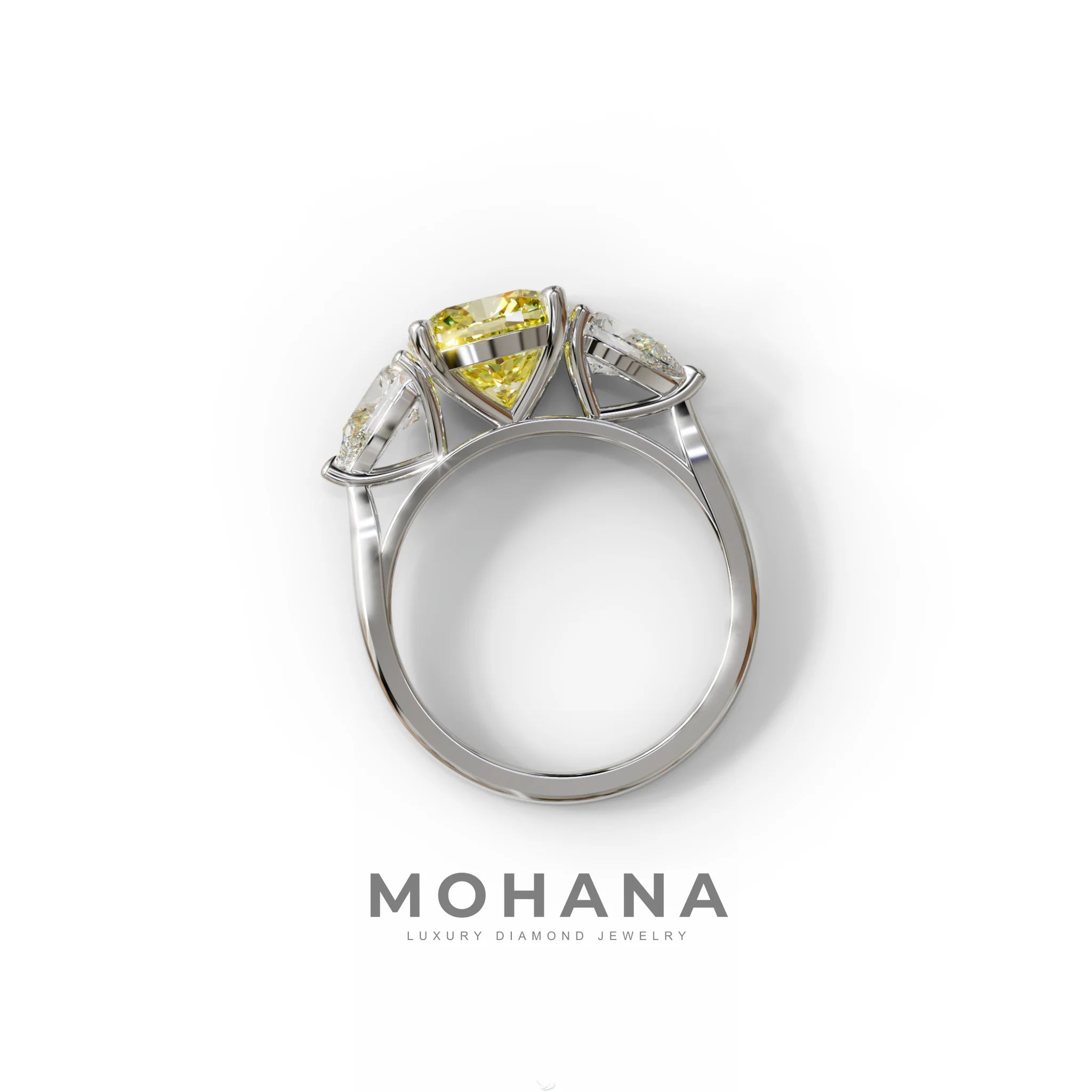 3 Ct Yellow Cushion Cut Lab Diamond In 3 Stones Claw Prongs Setting Ring
