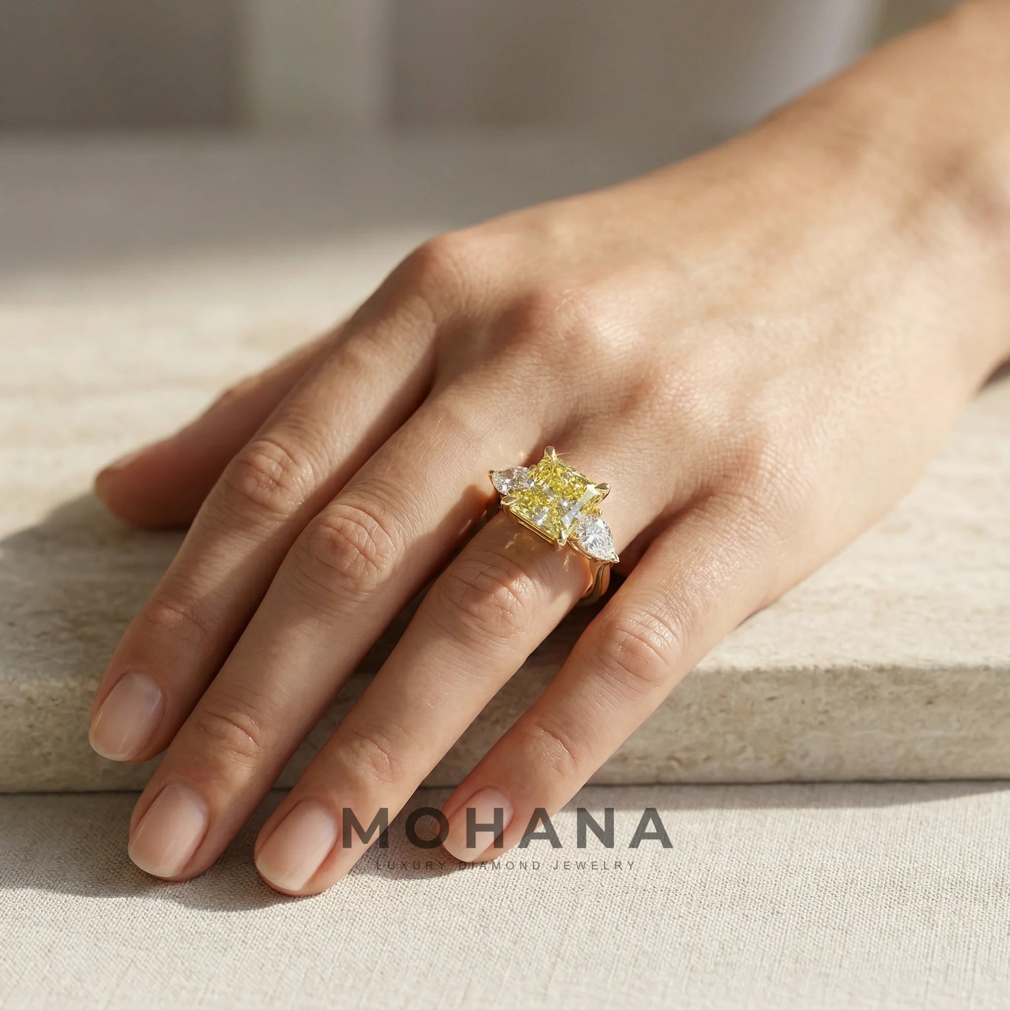 4 Carat Canary Yellow Princess Cut Three Stone Lab Grown Diamond Engagement Ring