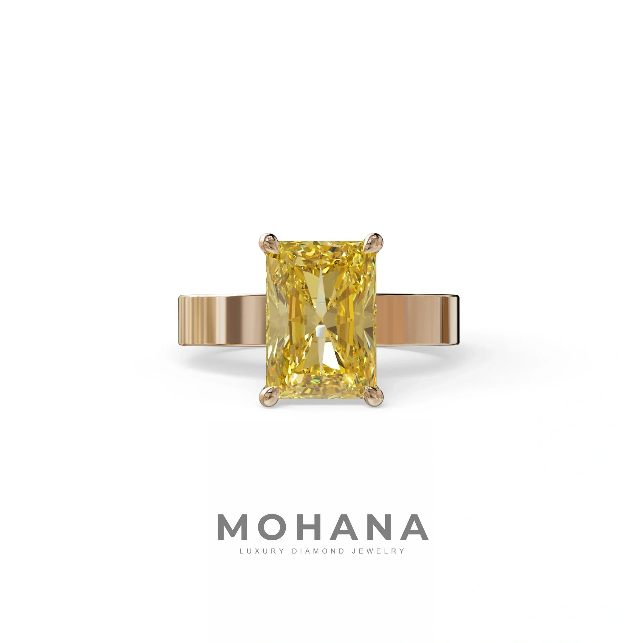 4Ct Yellow Radiant Cut Lab Grown Diamond Solitaire Engagement Ring - Crownfire - 10K Solid Gold / Rose Gold