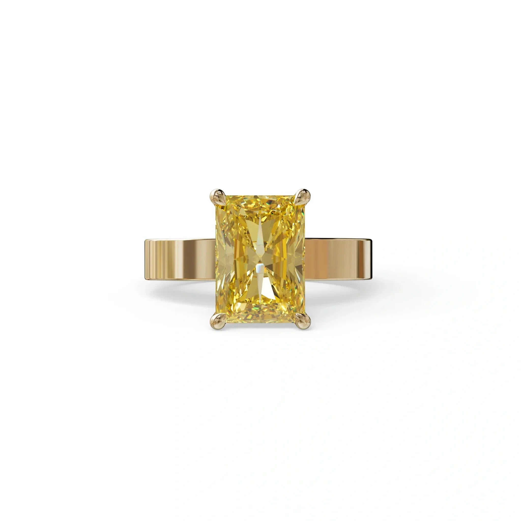 4Ct Yellow Radiant Cut Lab Grown Diamond Solitaire Engagement Ring - Crownfire - 10K Solid Gold / Yellow Gold