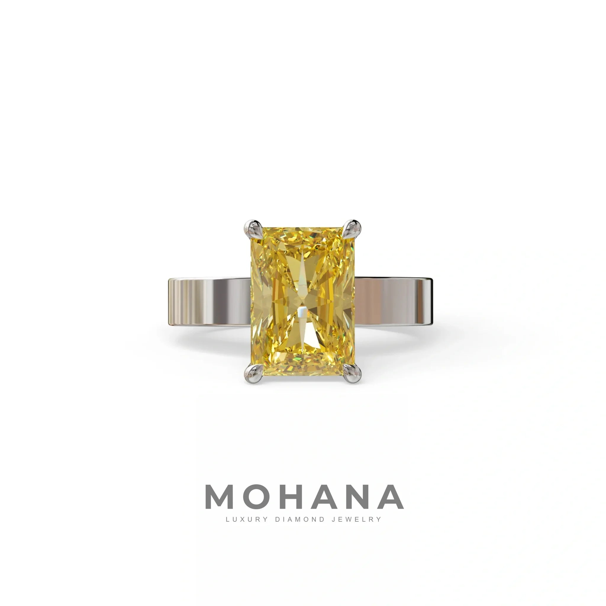 4Ct Yellow Radiant Cut Lab Grown Diamond Solitaire Engagement Ring - Crownfire - 10K Solid Gold / White Gold