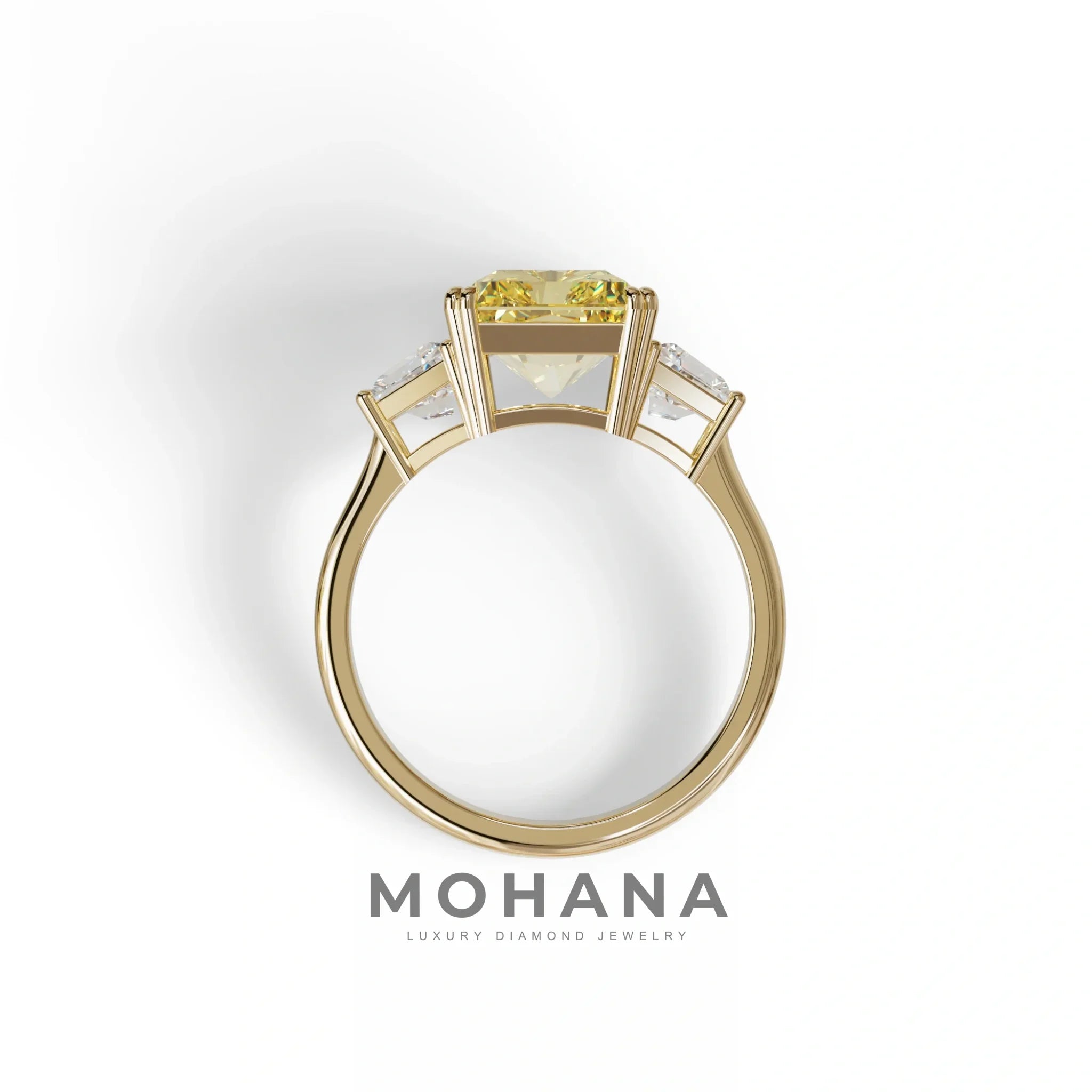 4 Carat Yellow Lab Grown Diamond Engagement Ring – Radiant Cut Three Stone | Tac