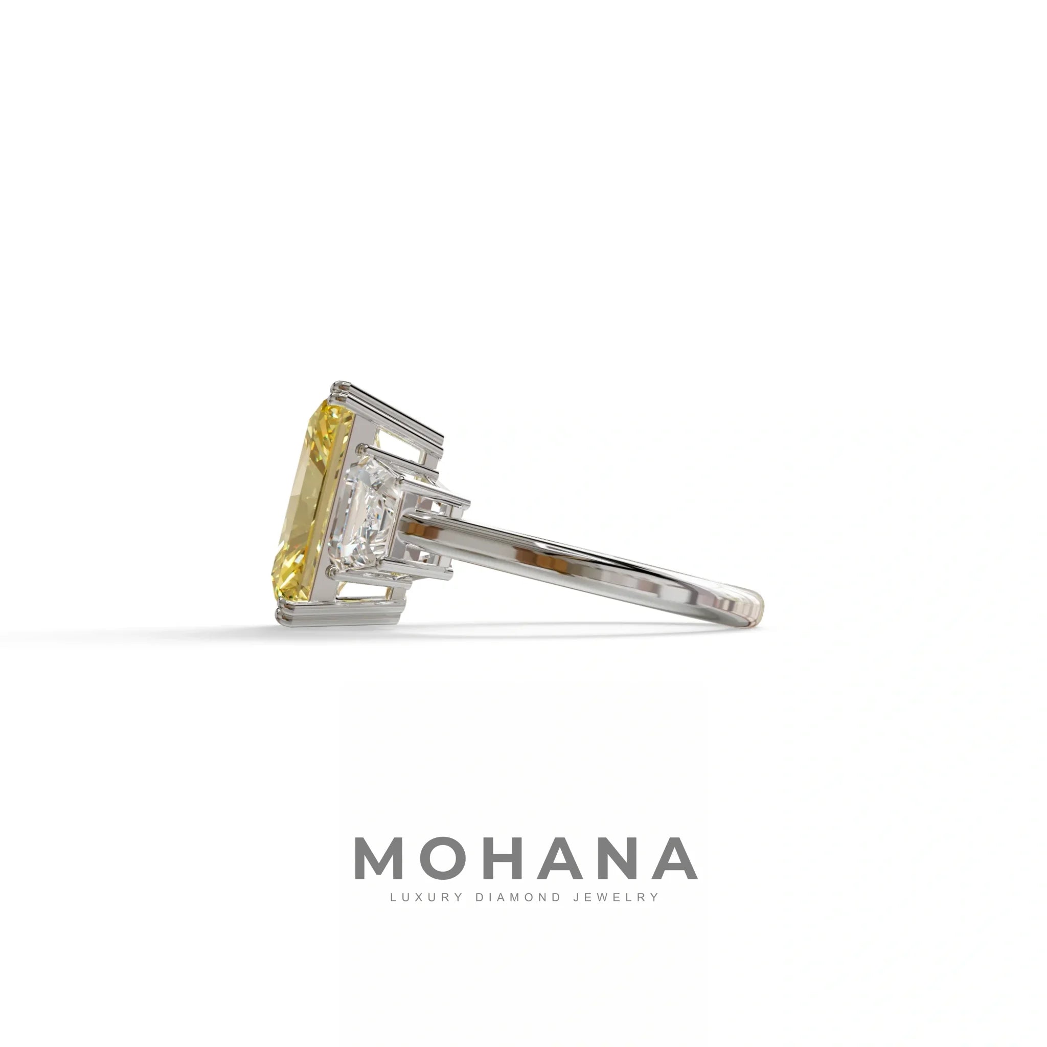 4 Carat Yellow Lab Grown Diamond Engagement Ring – Radiant Cut Three Stone | Tac