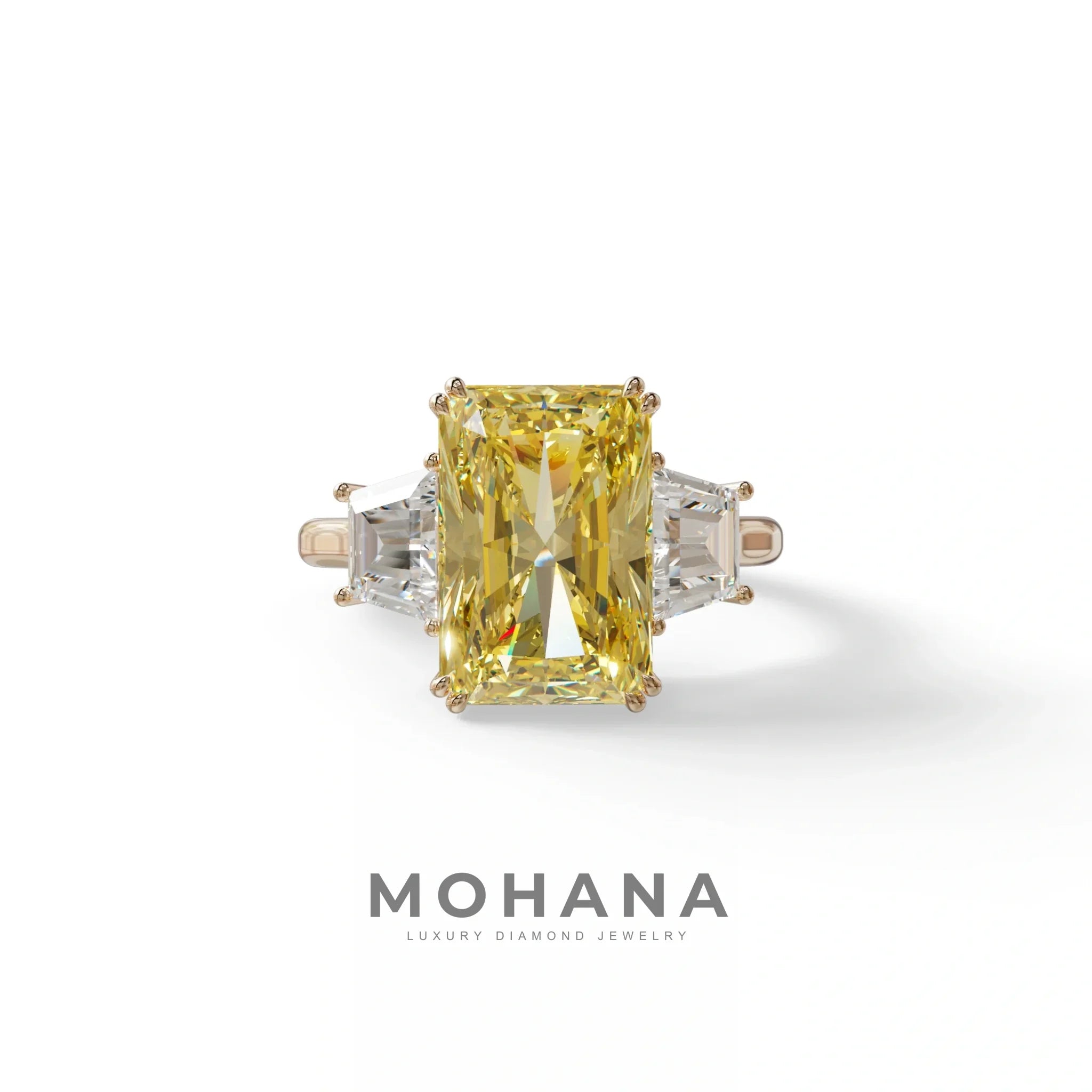 4 Carat Yellow Lab Grown Diamond Engagement Ring – Radiant Cut Three Stone | Tac