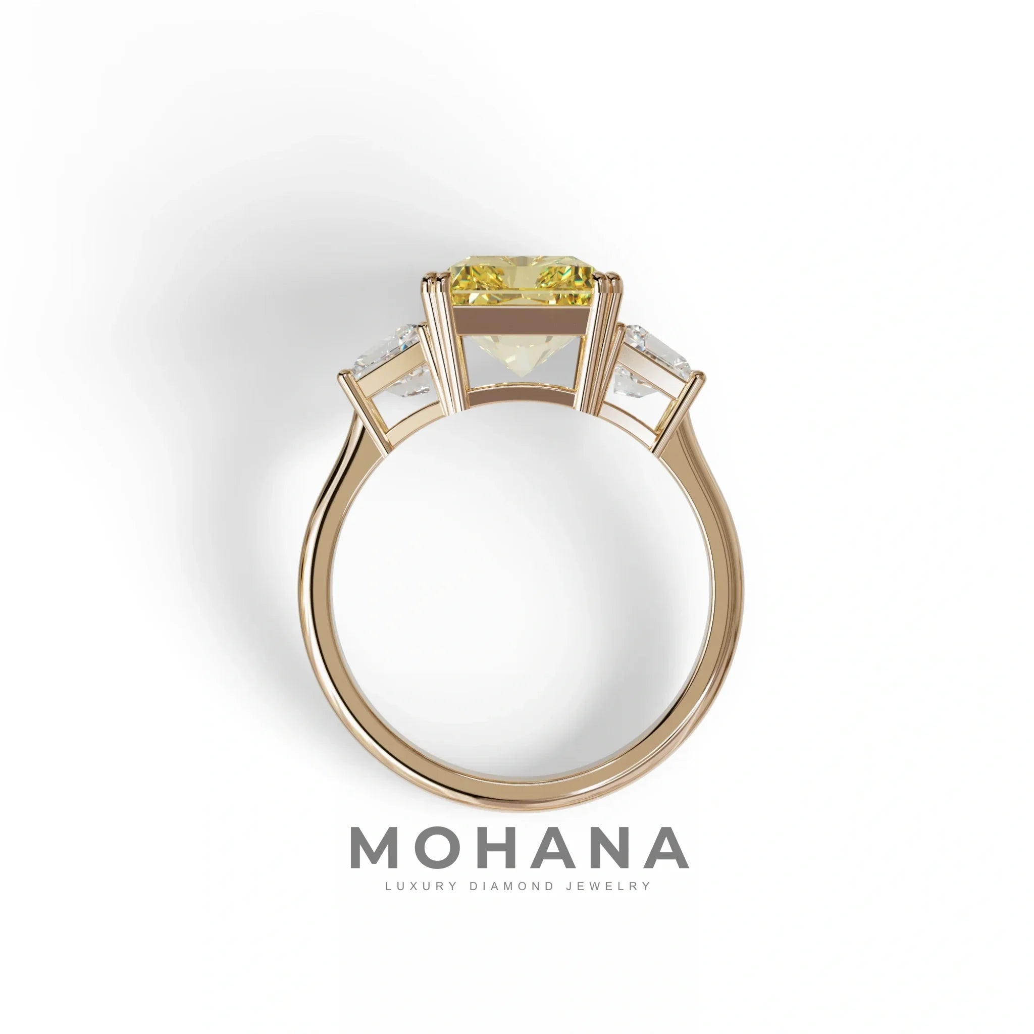4 Carat Yellow Lab Grown Diamond Engagement Ring – Radiant Cut Three Stone | Tac