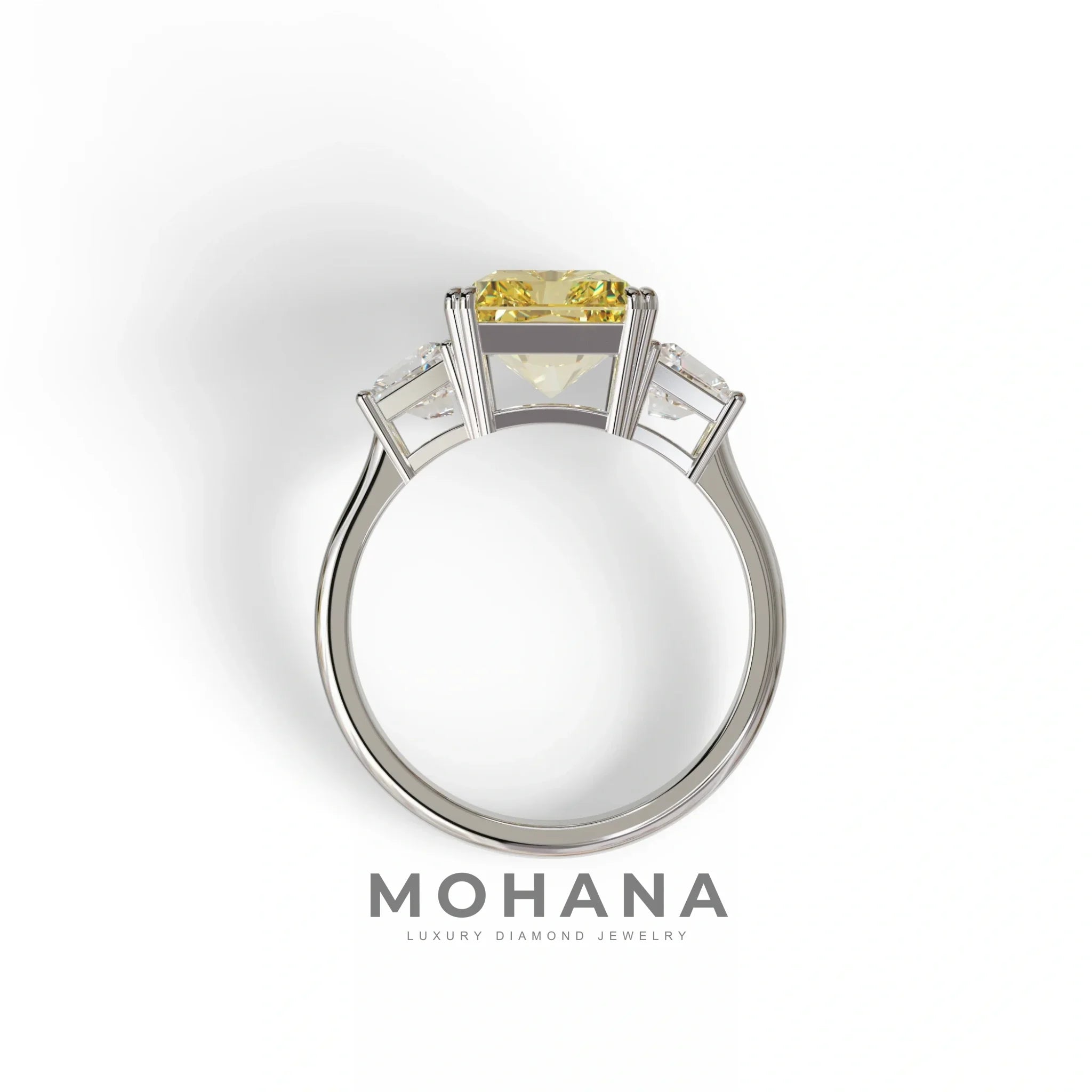 4 Carat Yellow Lab Grown Diamond Engagement Ring – Radiant Cut Three Stone | Tac