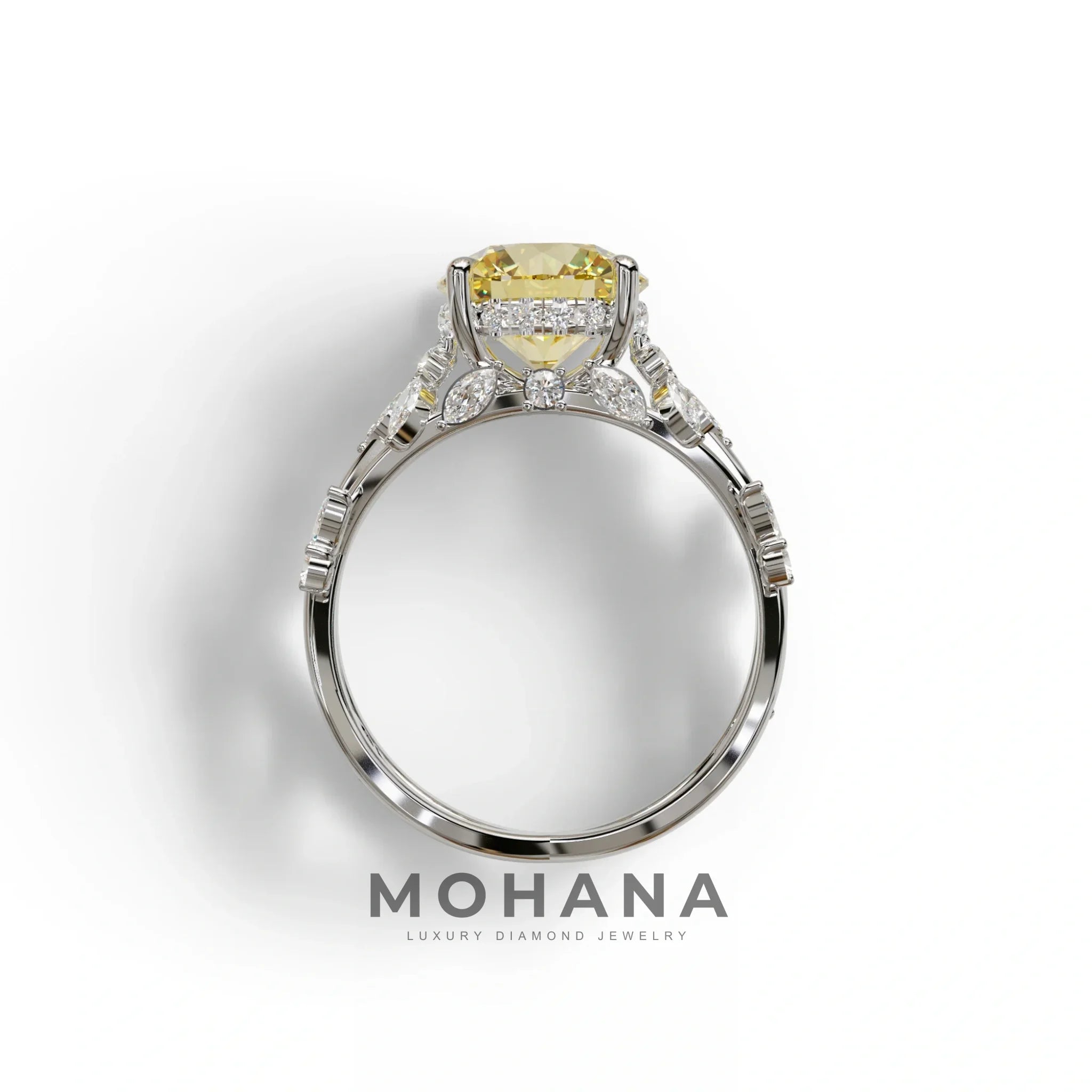 Natural Inspired 4 Carat Yellow Round Cut Lab Diamond Engagement Ring - Catalina