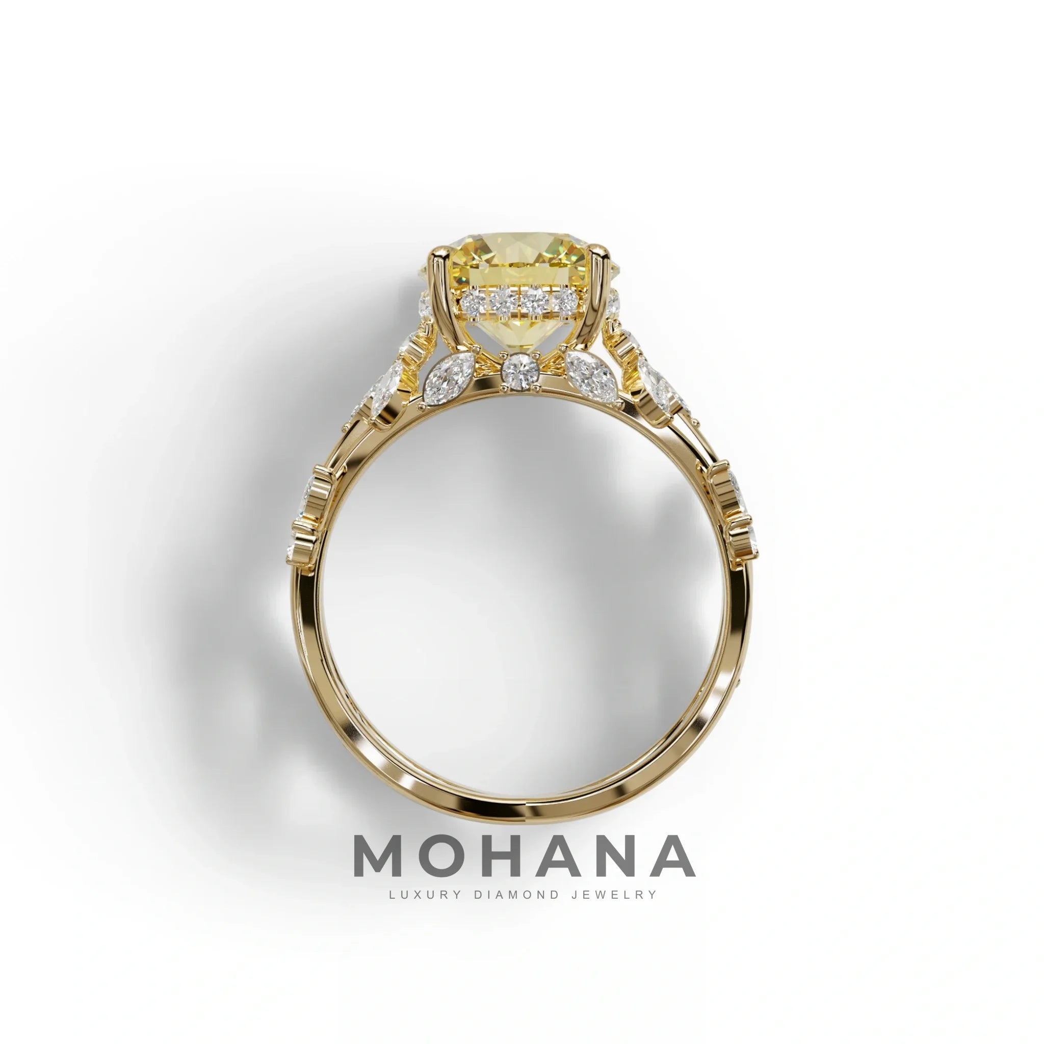 Natural Inspired 4 Carat Yellow Round Cut Lab Diamond Engagement Ring - Catalina