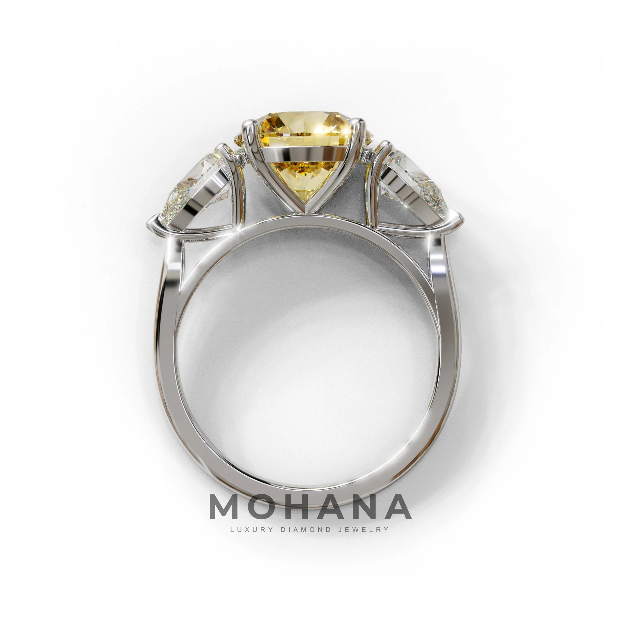 4 Carat Yellow Round & Pear Cut Three Stone Lab Diamond Ring - Luminous