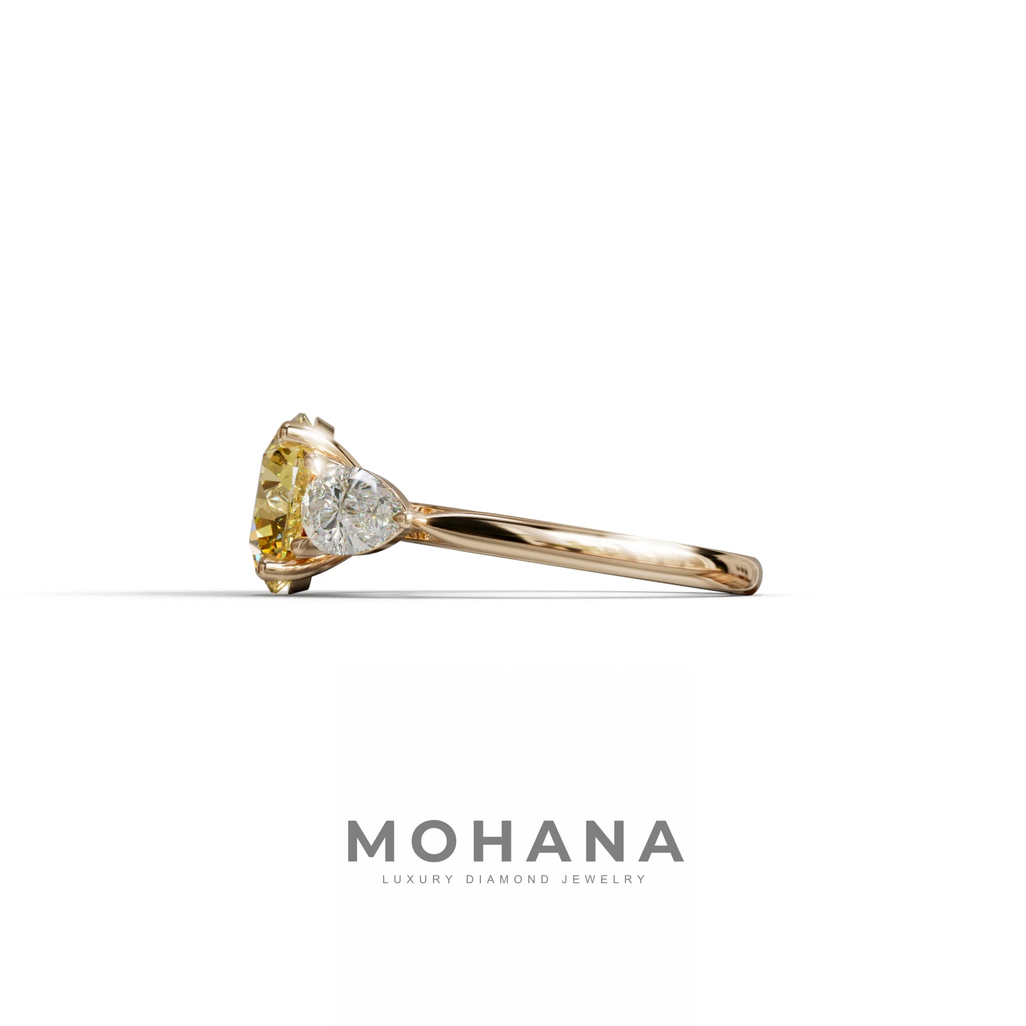 4 Carat Yellow Round & Pear Cut Three Stone Lab Diamond Ring - Luminous